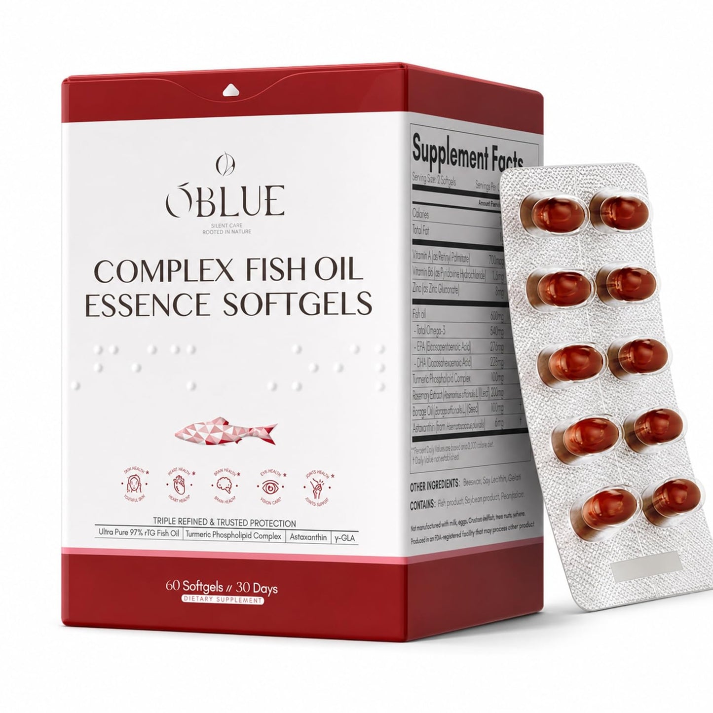 OBLUE Omega 3 Fish Oil Softgels 60 Count