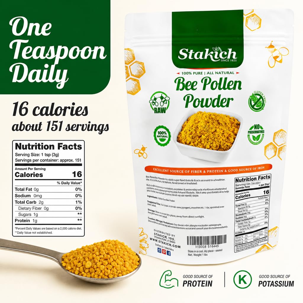 Stakich Bee Pollen Powder 16 oz