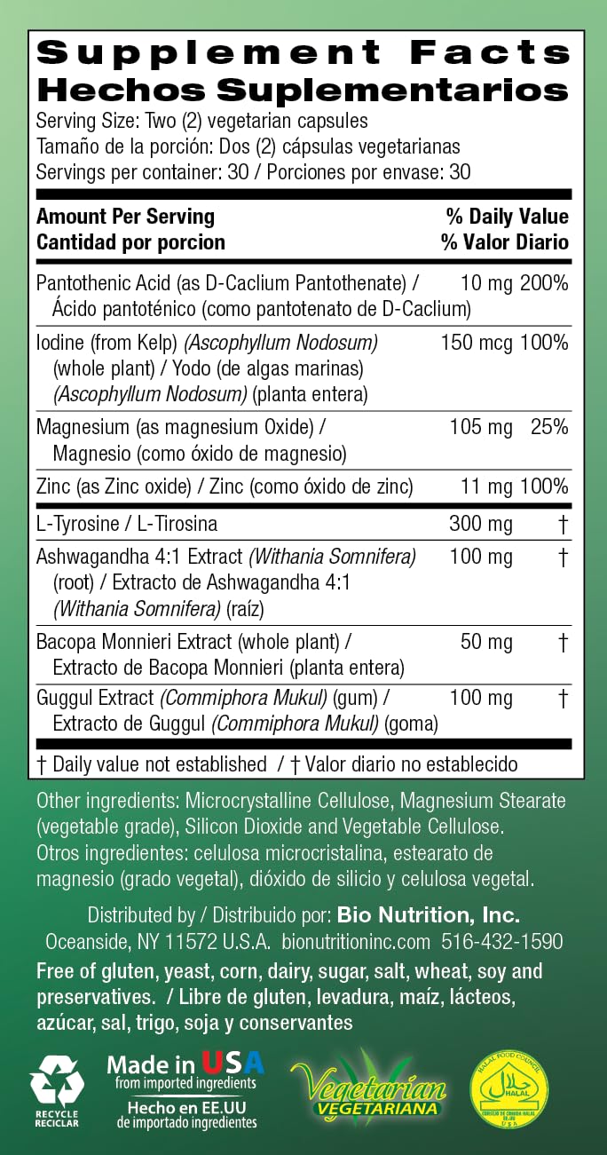 Bio Nutrition Thyroid Wellness Vegetarian Capsules, 60 Capsules
