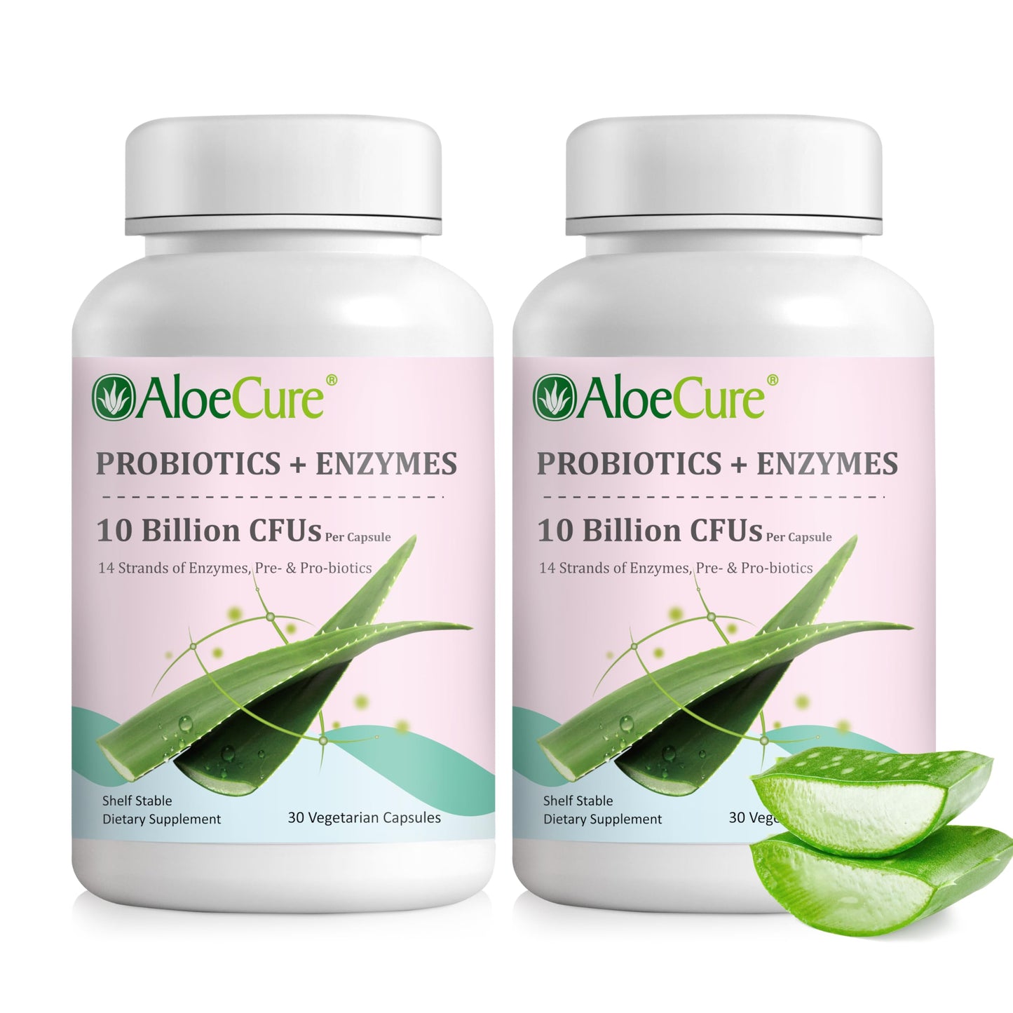 AloeCure Daily Probiotics 10 Billion CFUs + Enzymes & Prebiotics, 60 Capsules