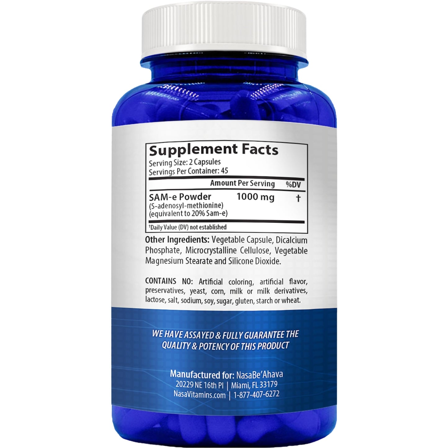 NasaBeahava Extra Strength SAM-e Supplement 1000mg per Serving Capsule, 90 Count