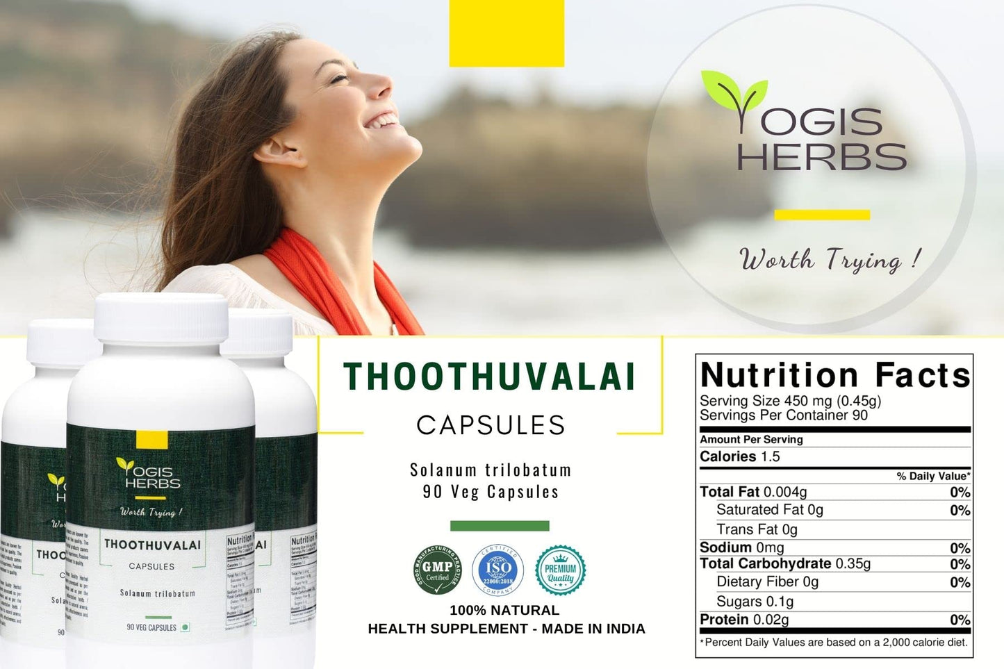 YOGIS HERBS Thoothuvalai (Solanum Trilobatum) Capsules 90