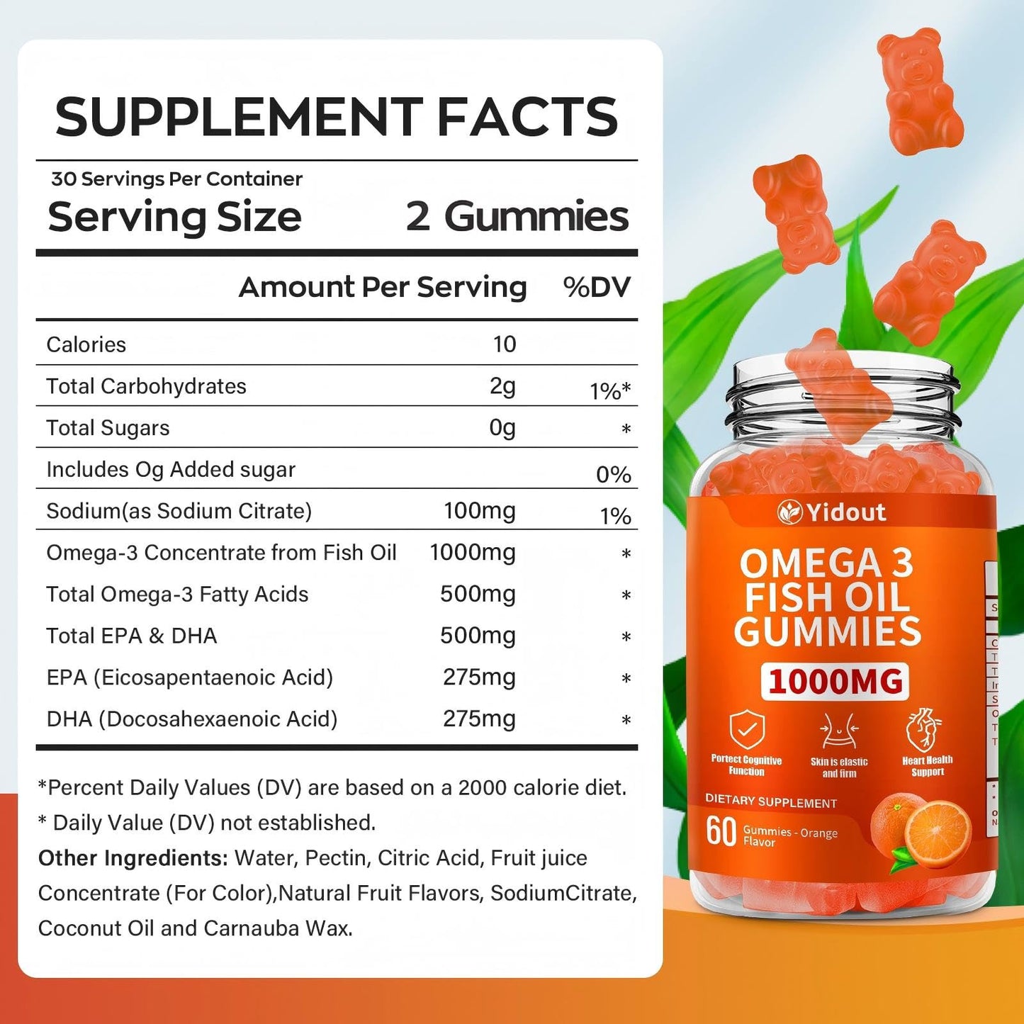 Yidout Omega 3 Fish Oil Gummies 60 Count