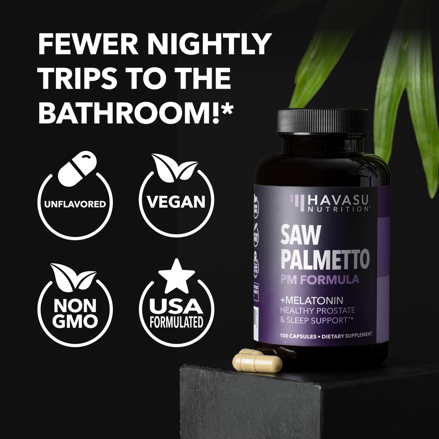 HAVASU NUTRITION Saw Palmetto PM for Men w/ Melatonin, Night Time Bladder Support Capsules, 100 Count