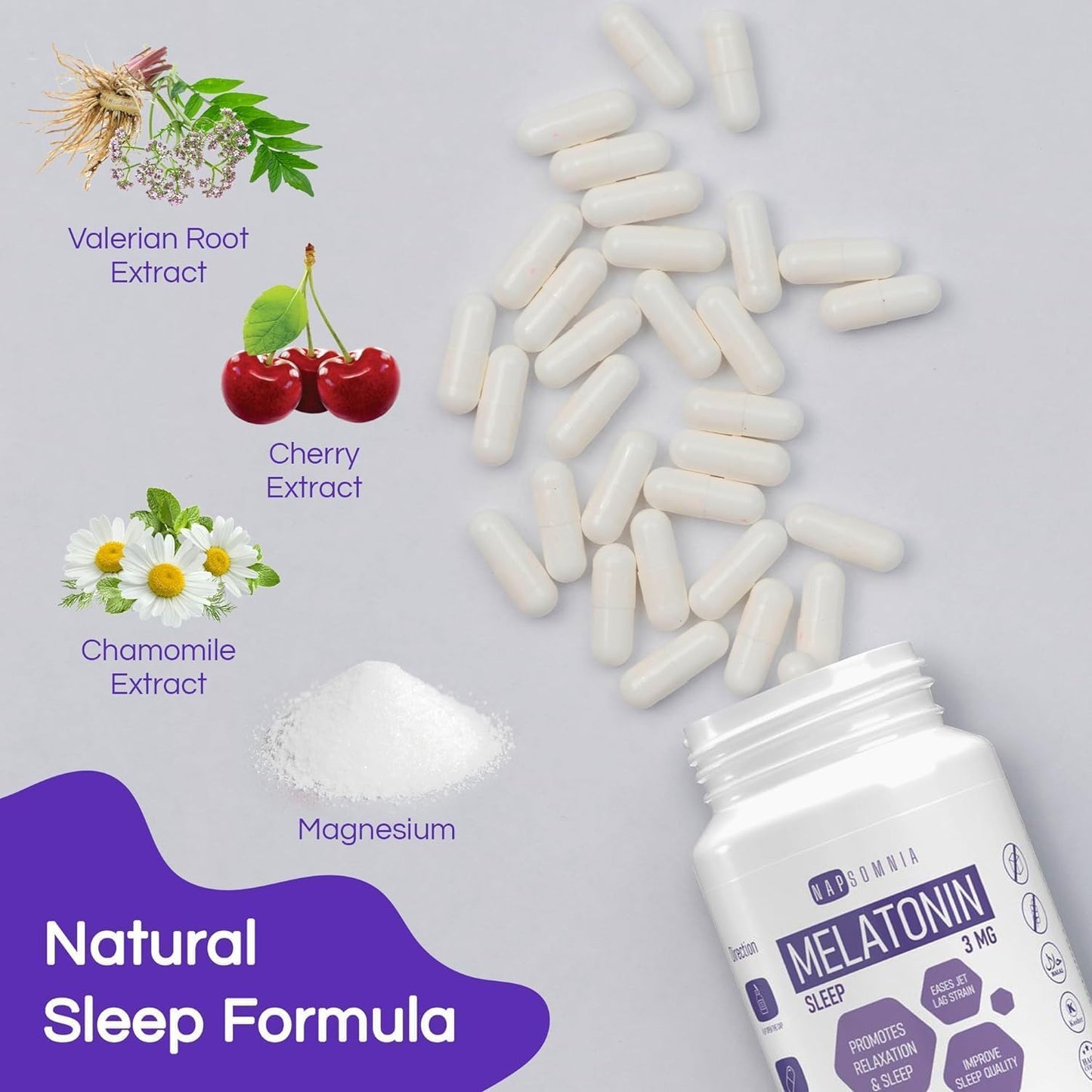 NAPSOMNIA Melatonin 3mg Capsules, 60 Count