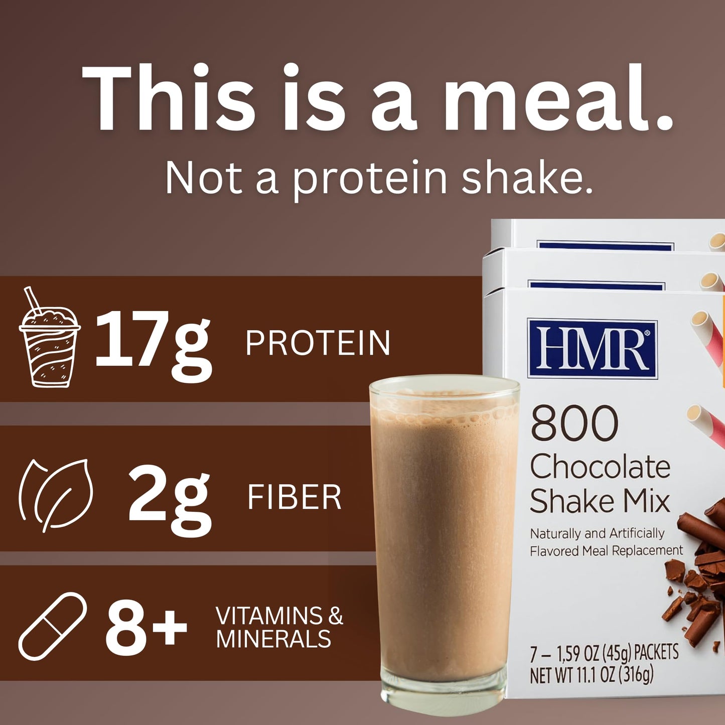 HMR 800 Chocolate Meal Replacement Shake Mix Powder, 11.13 oz