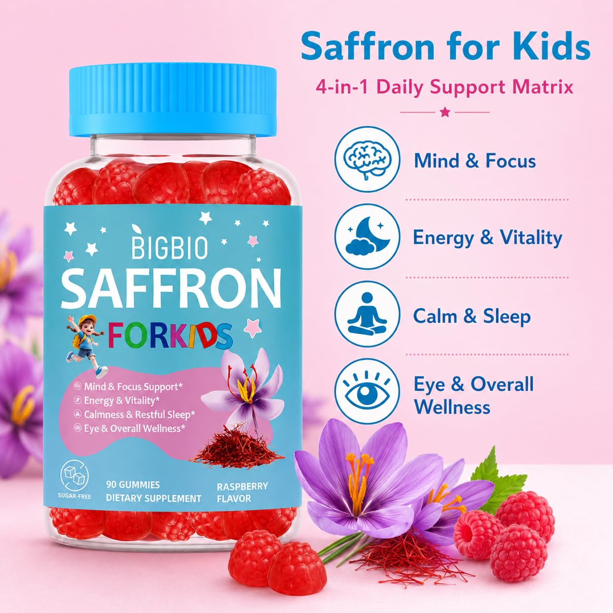BIGBIO Saffron for Kids Happy Mood Gummies, 1 Count