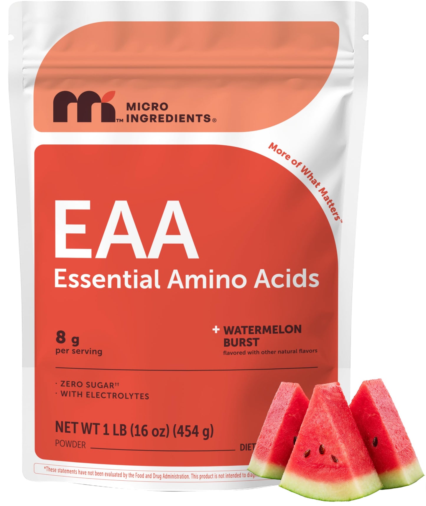 Micro Ingredients EAA + BCAA Powder Watermelon, 16 Servings, 8g Per Serving, Electrolytes, Intra & Post Workout, 2:1:1 BCAA, Sugar Free, Non-GMO