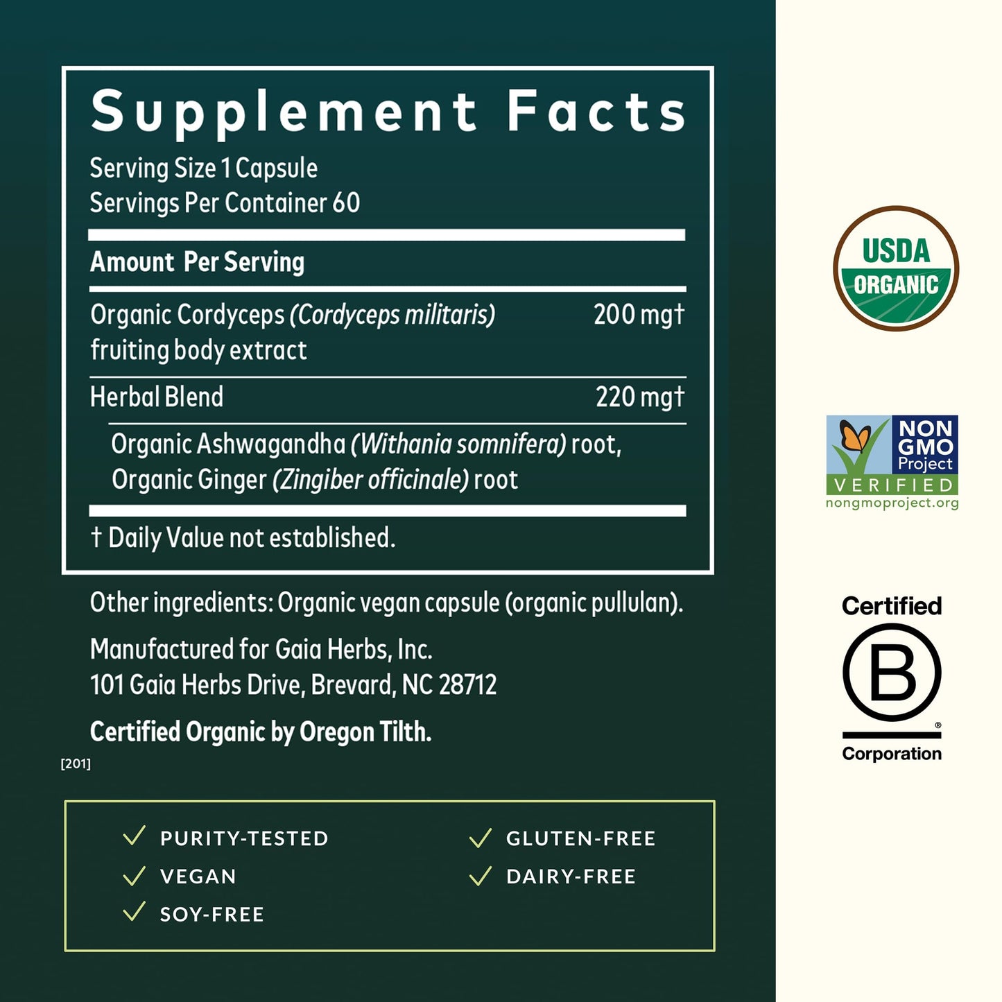 Gaia Herbs Adaptogen Performance Energy Support Supplement with Cordyceps & Ashwagandha, 60 Vegan Capsules