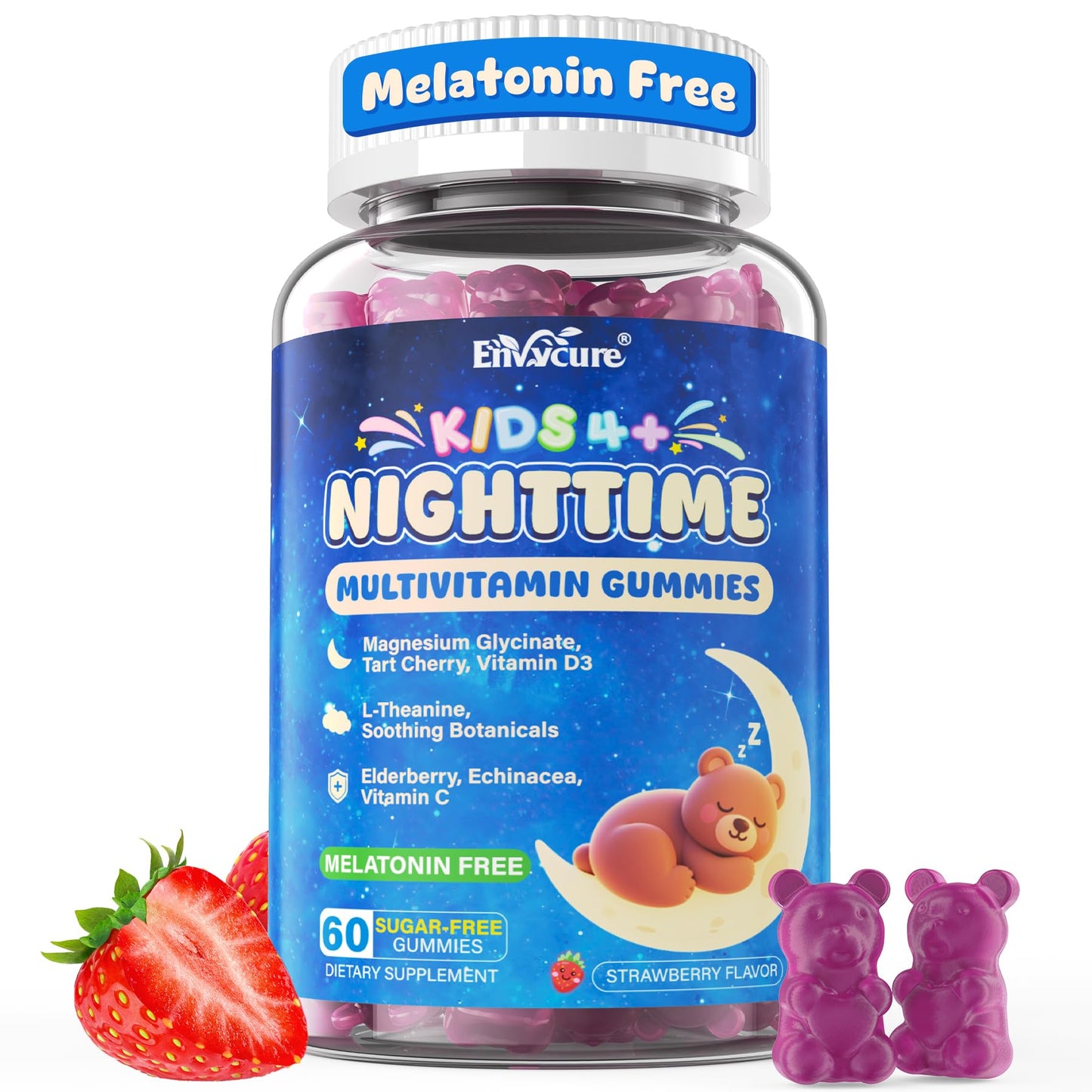 EnvyCure Kids Melatonin-Free Sleep Aid Gummies with Magnesium Glycinate 300mg, Chewable, 60 Count