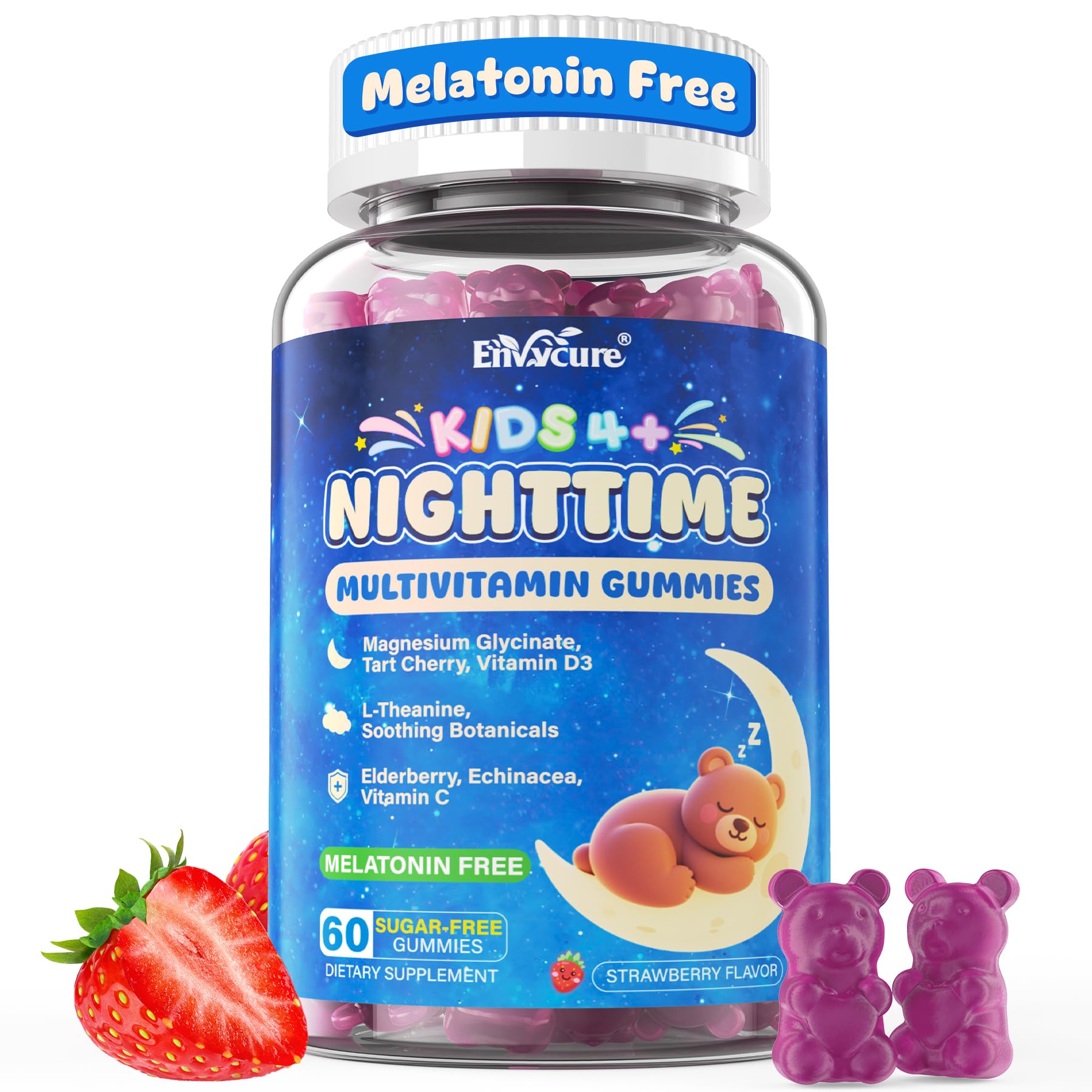 EnvyCure Kids Melatonin-Free Sleep Aid Gummies with Magnesium Glycinate 300mg, Chewable, 60 Count