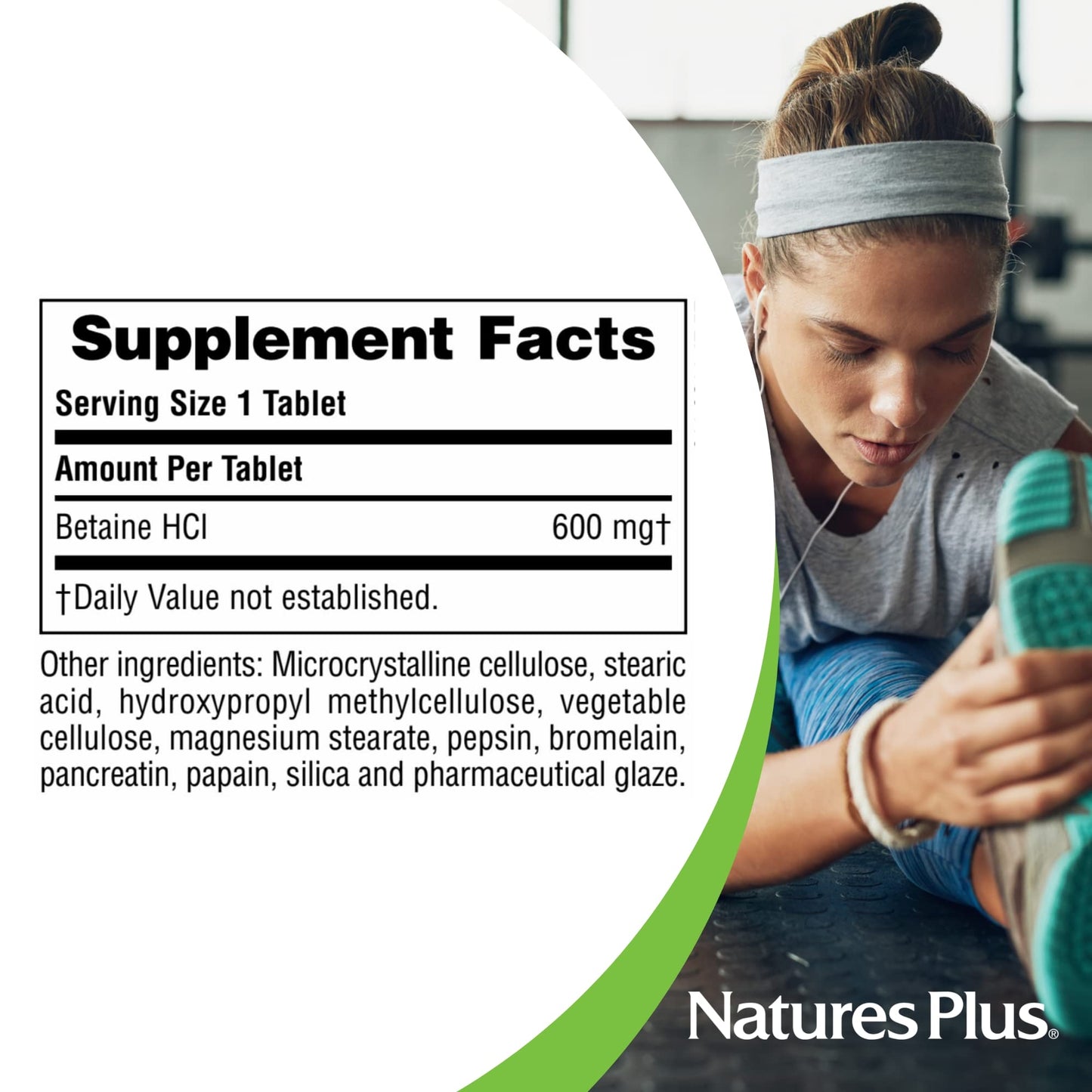 NaturesPlus Betaine Hydrochloride 600 mg Tablets, 90 Count
