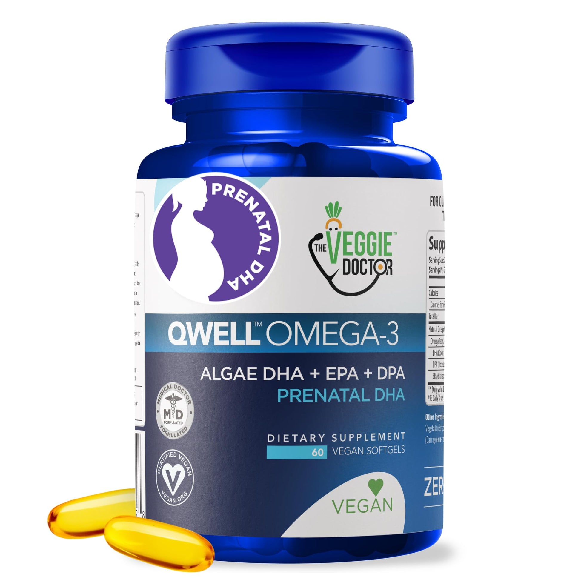 The Veggie Doctor Vegan Prenatal Vitamins with DHA Softgels 60 Count