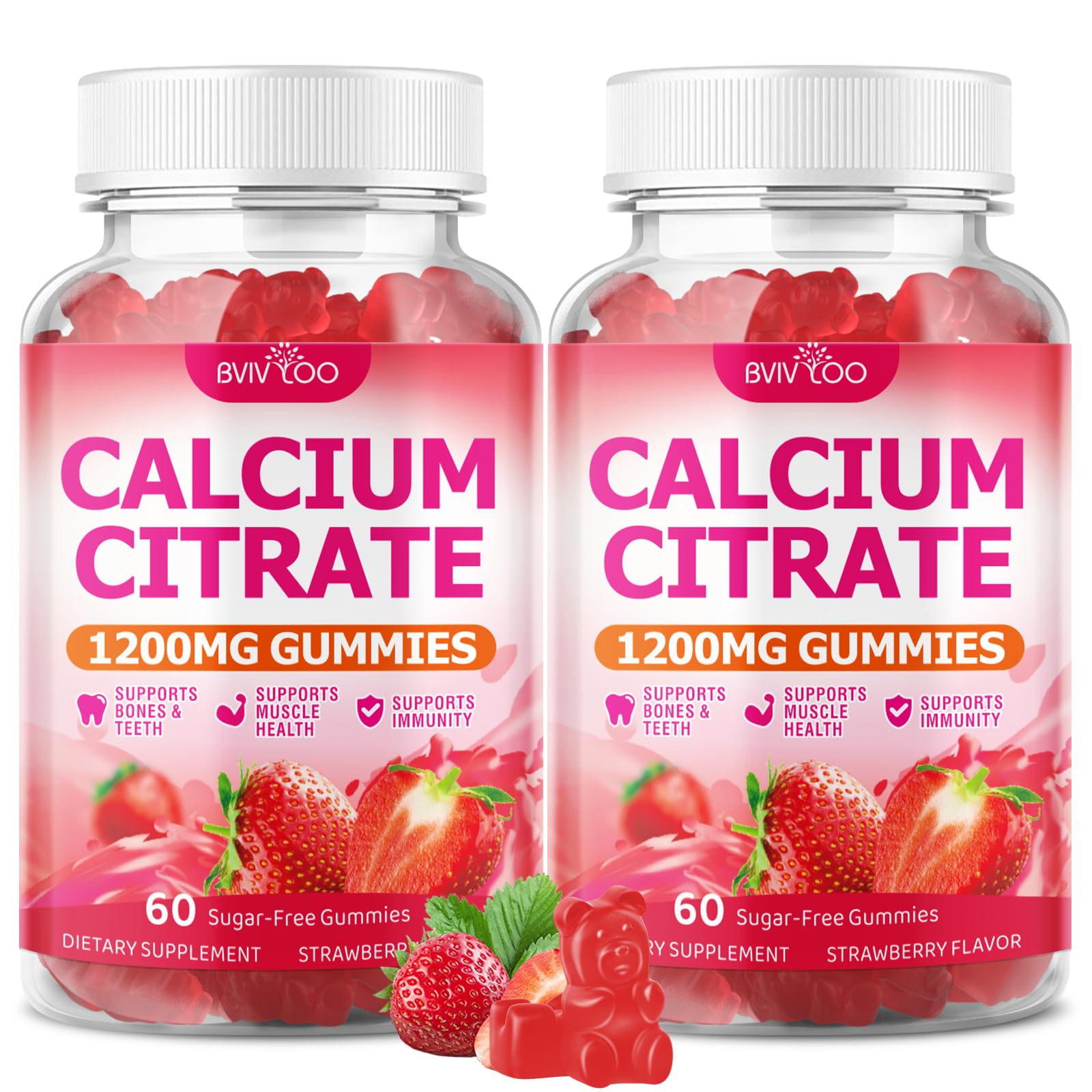BVIVLOO Calcium Citrate Gummies, High Absorption, 1200mg, 120 Gummies