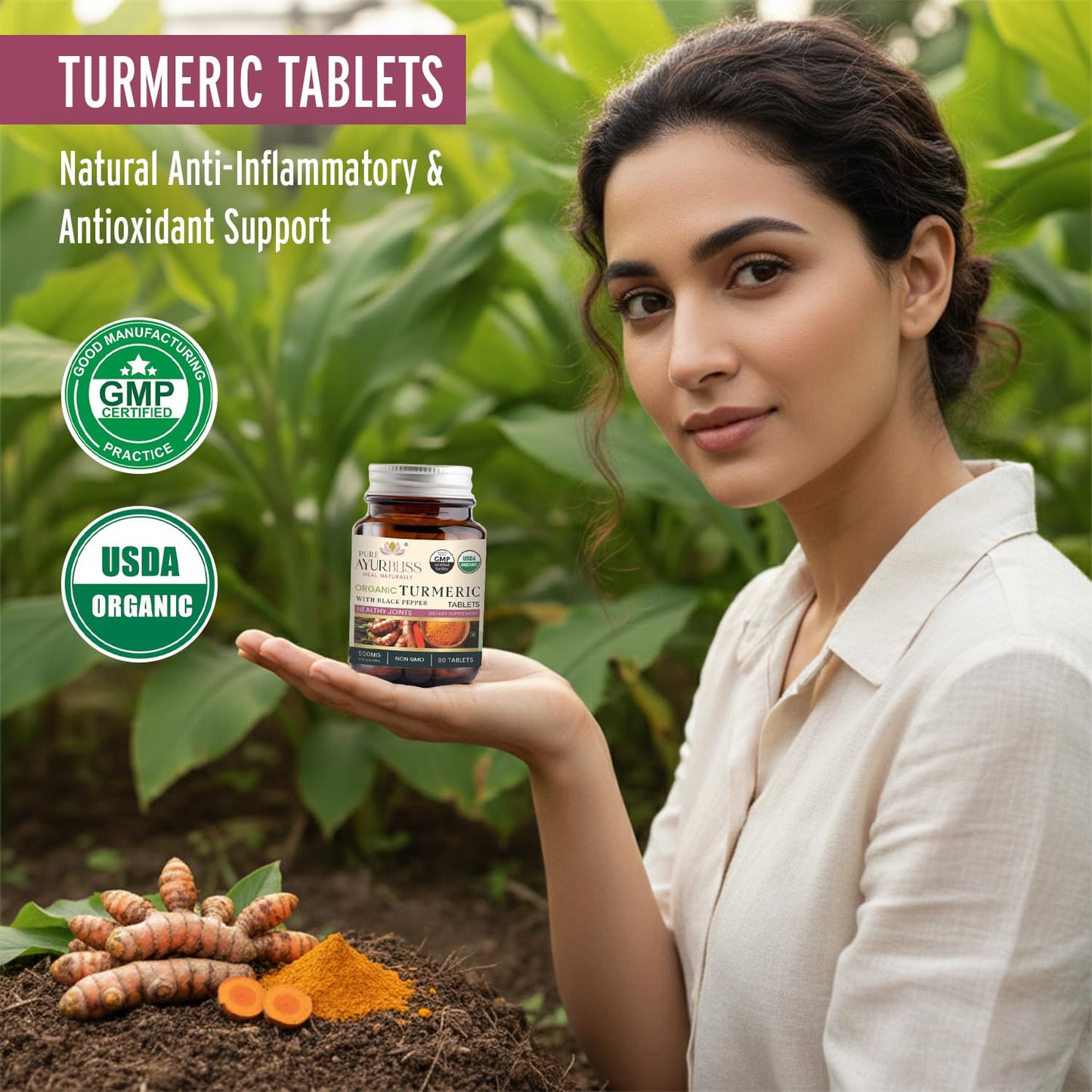 PureAyurbliss Organic Turmeric Tablets with Black Pepper 90 Tablets
