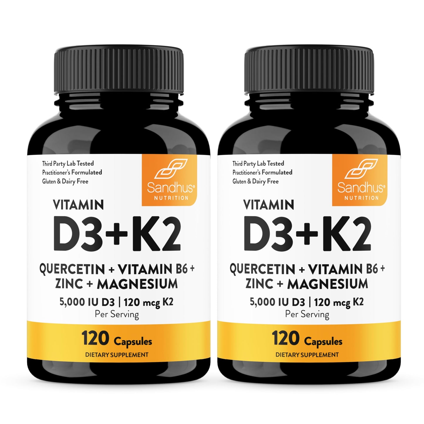 Sandhu's Vitamin D3 K2 5000 IU 120mcg Magnesium Zinc B6 Quercetin Capsules 240 Count