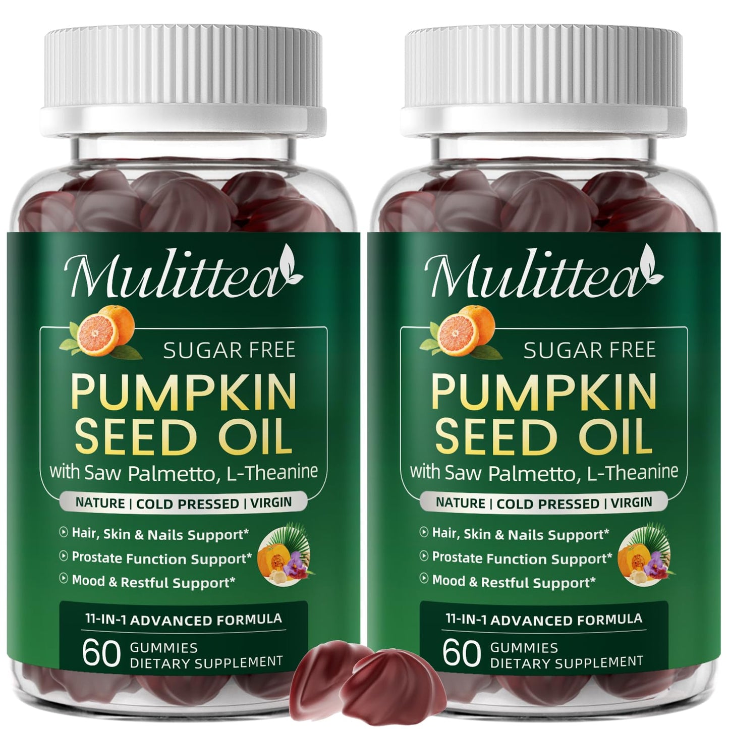Mulittea Pumpkin Seed Oil with Saw Palmetto Gummies with L-Theanine for Mood, Hair & Prostate Support, Virgin Cold Pressed, Essential Fatty Acids & Phytosterols, Non-GMO, 120 Gummies