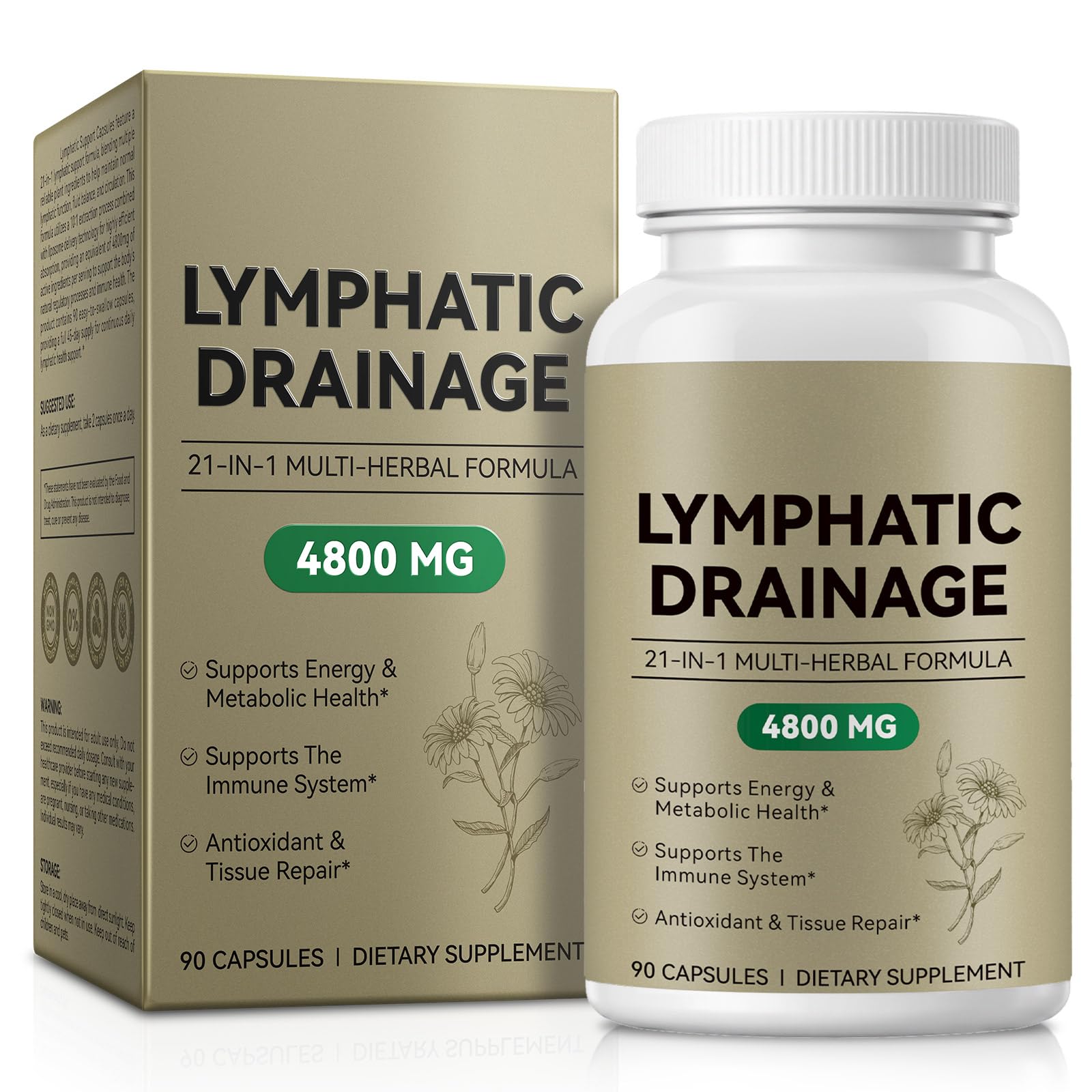 AIQIUSHA Lymphatic Drainage Supplement, 21-in-1 Herbal Complex with Dandelion, Burdock Root & Echinacea, Supports Fluid Balance & Herbal Wellness, 90 Capsules