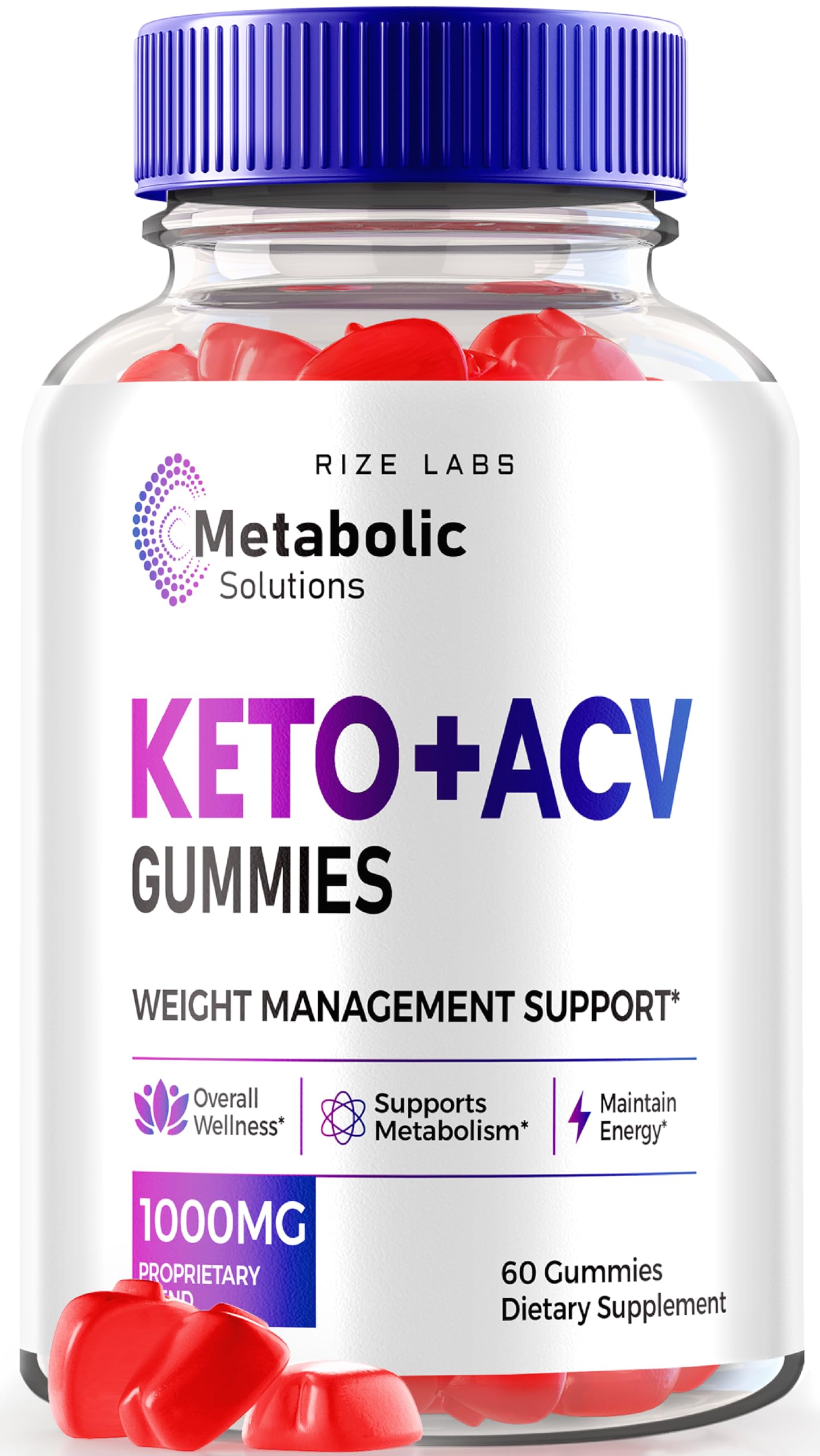 Rize Labs Metabolic Solutions Keto+ACV Gummies for Advanced Weight Loss, Apple Cider Vinegar, Official Reviews, 60 Gummies