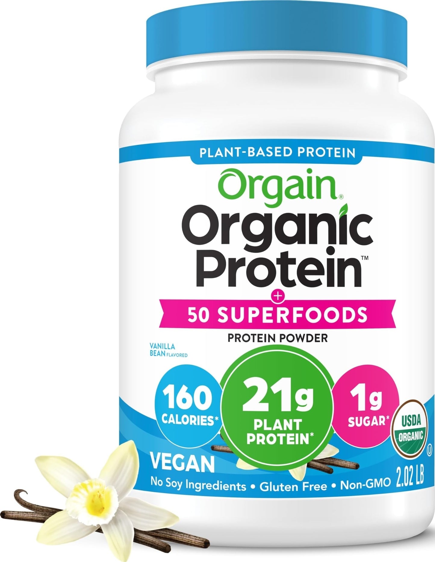 Orgain Organic Vegan Protein + Superfoods Powder Vanilla Bean, 32.32 oz