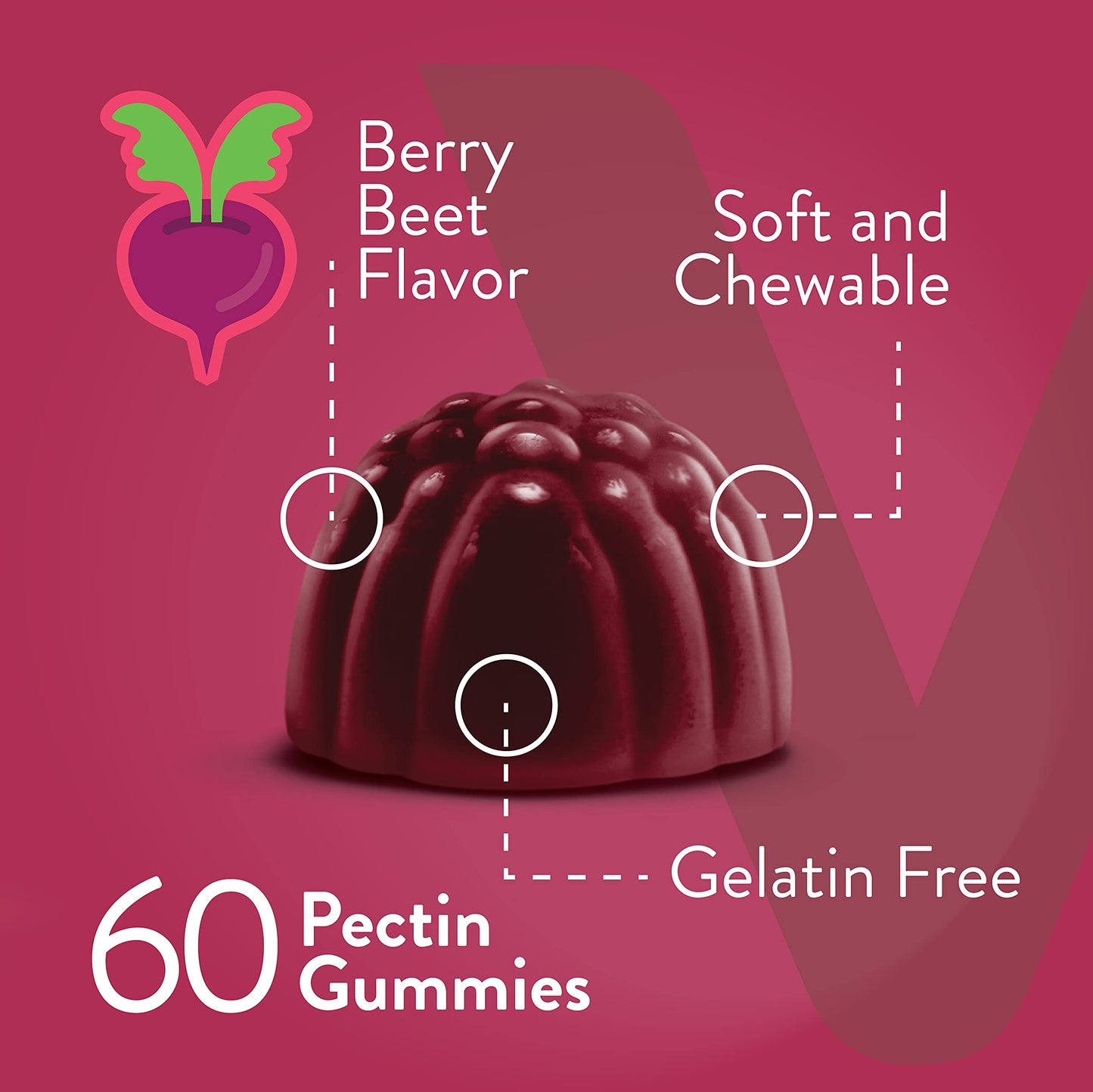 Viteey Beet Root Gummies with Magnesium & Vitamin C, 60 Gummies