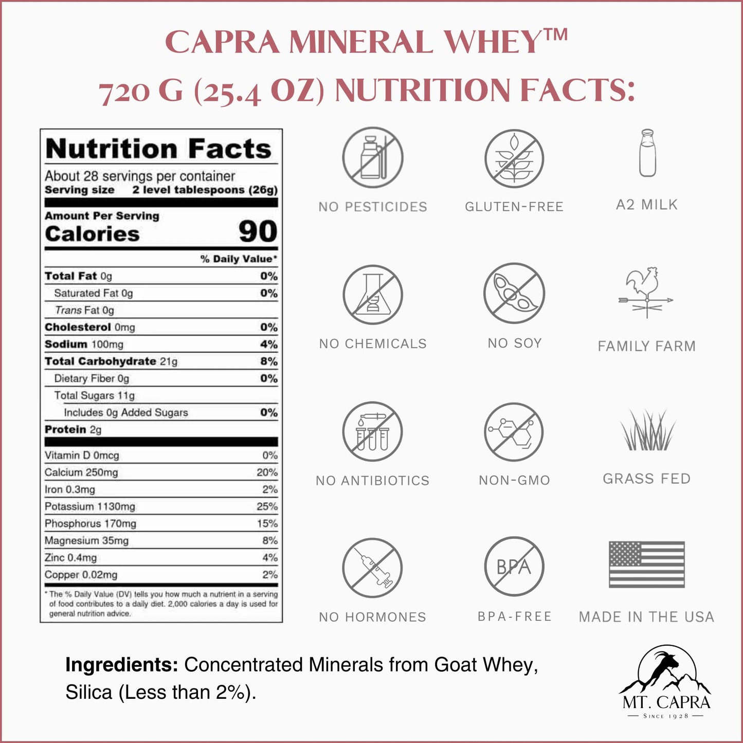 Mt. Capra Clean Whey Protein and Mineral Whey Protein Powder Vanilla Bean 41.4