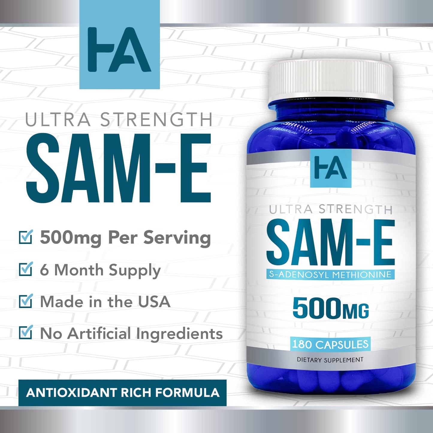 Generic SAMe 500mg Capsule, S-Adenosyl Methionine, 180 Capsules