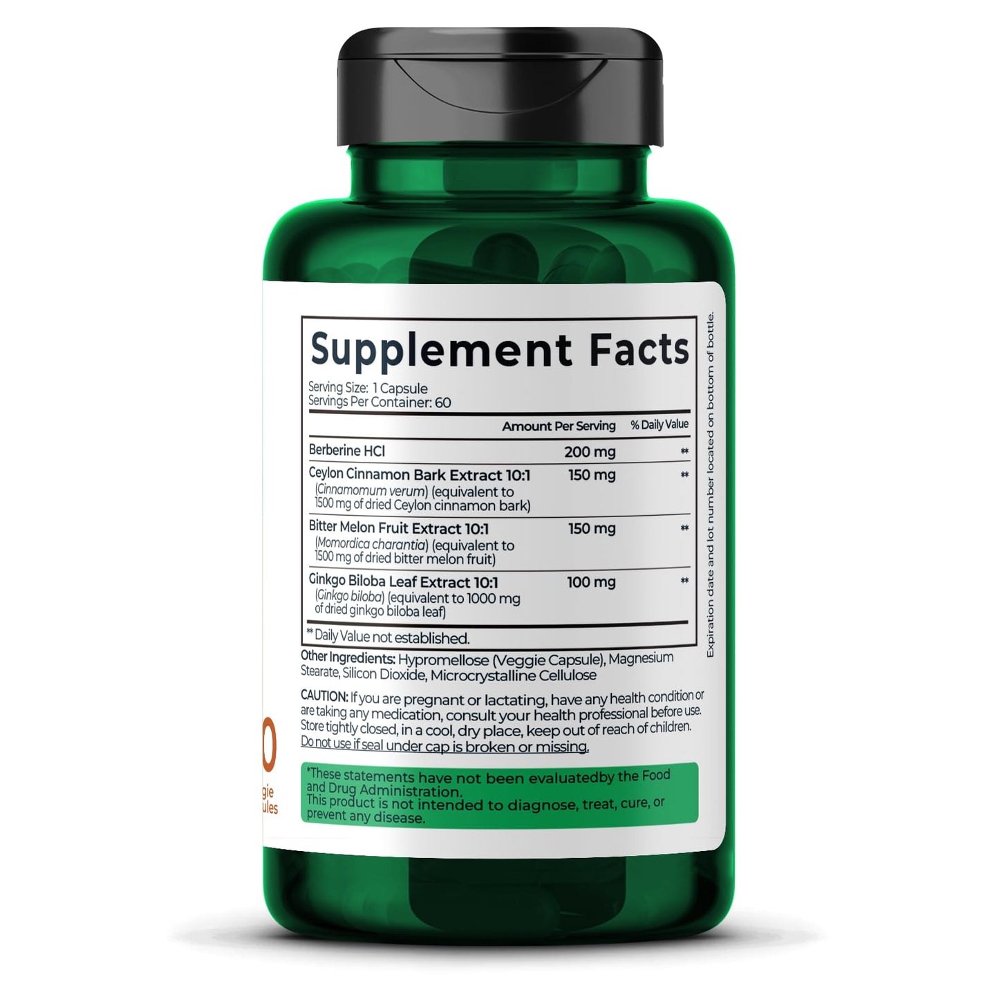 Divinity Nutra Golden Berberine Supplement with Bitter Melon, Ginkgo Biloba and Ceylon Cinnamon, 60 Capsules