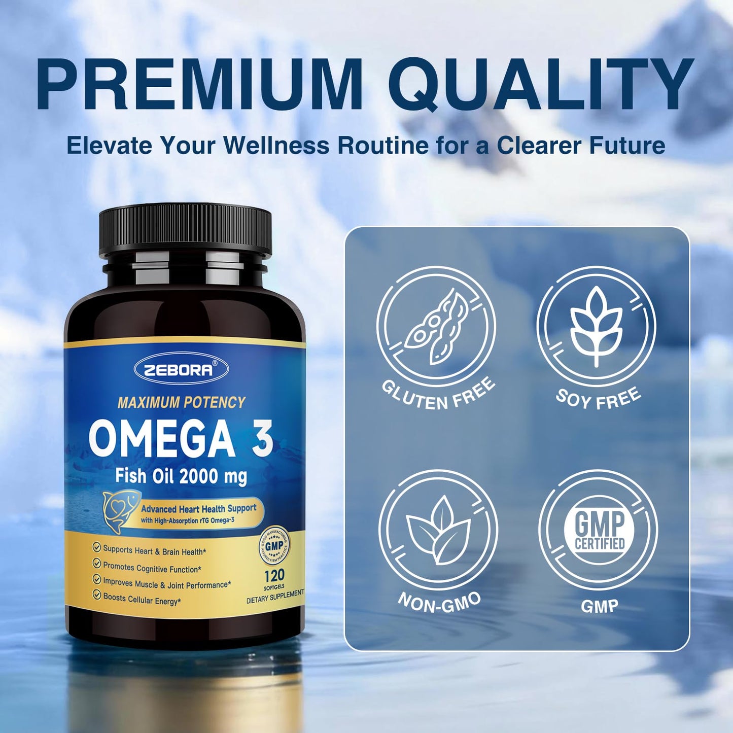 ZEBORA Omega-3 Fish Oil 2000mg Softgels, 120 Count