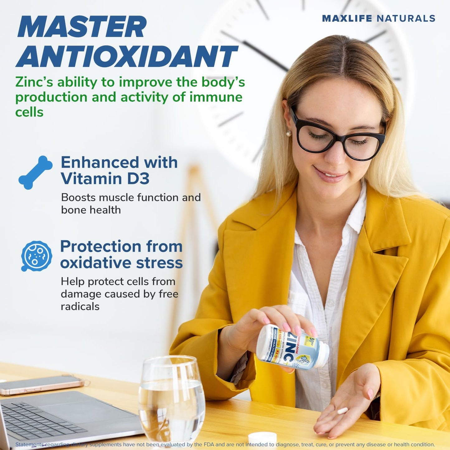 MAXLIFE NATURALS Zinc Picolinate 50mg D3 K2 Capsules, 60 Capsules