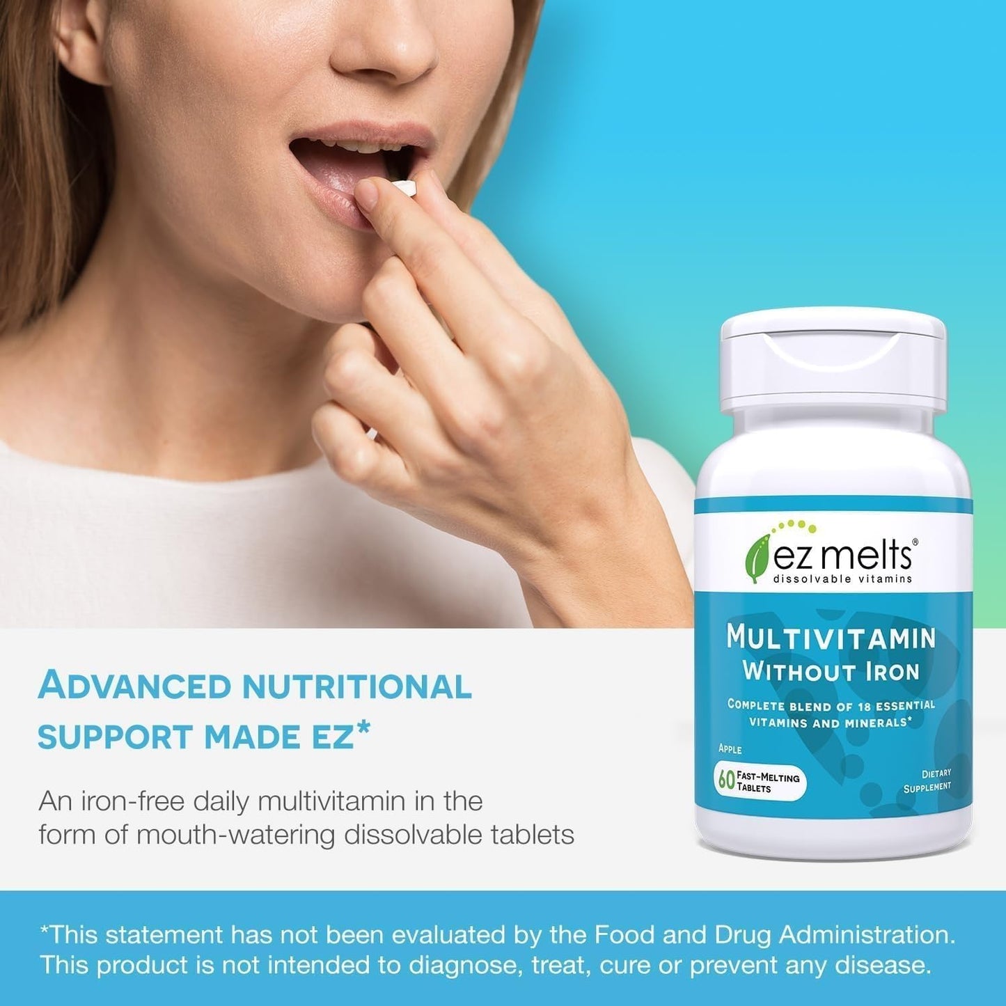 EZ Melts Multivitamin Without Iron Tablets, 120 Count