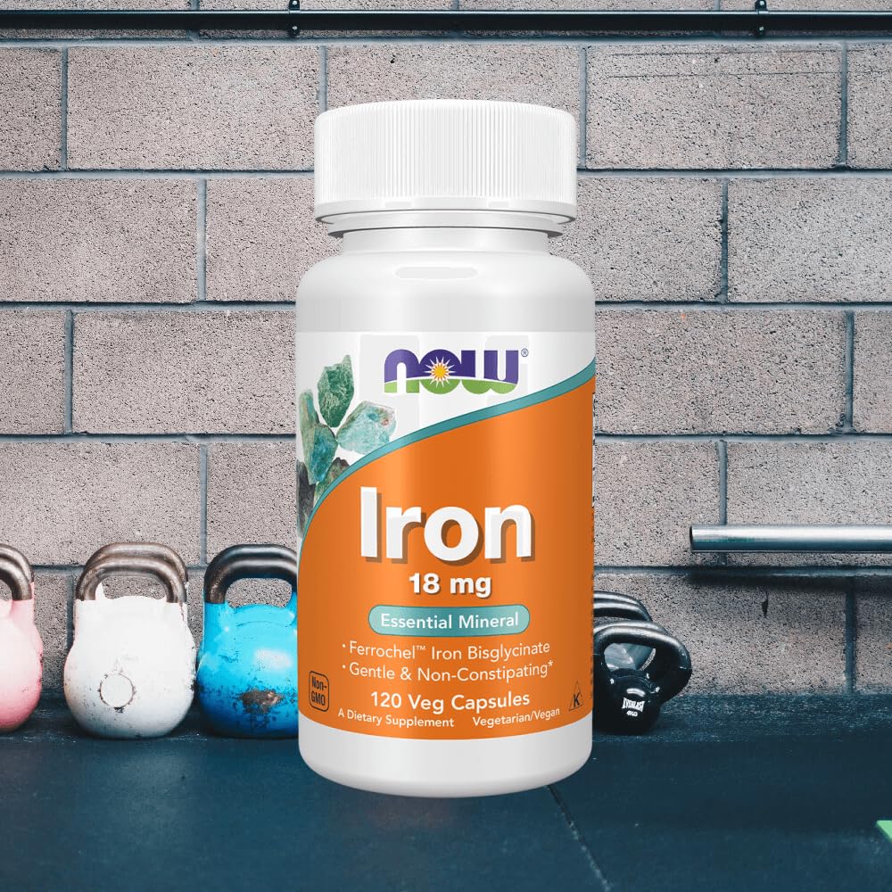 NOW Foods Iron 18 mg Essential Mineral Capsules, 120 Count
