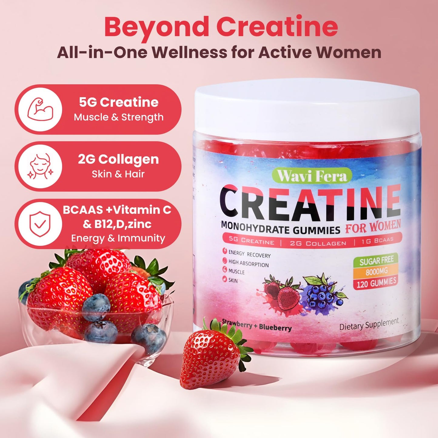 WaviFera Creatine Monohydrate Gummies, 120 Gummies