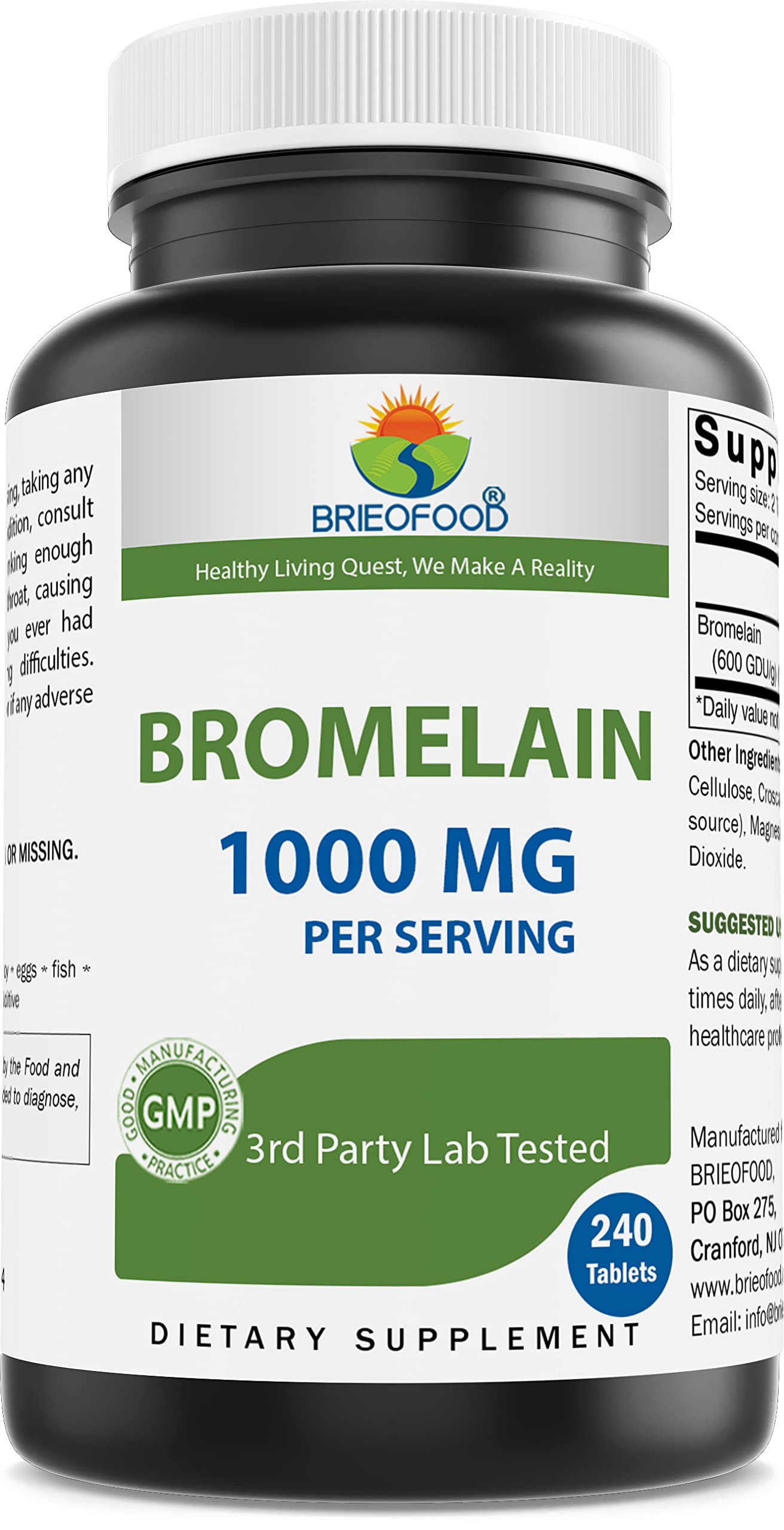 Brieofood Bromelain 1000mg per Serving 240 Tablets