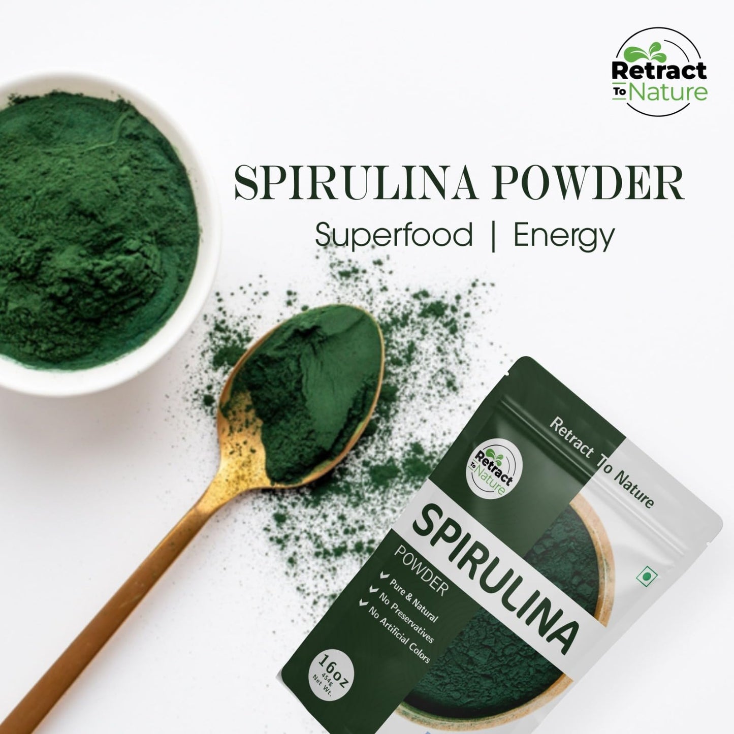 RETRACT TO NATURE Spirulina Powder 16 oz