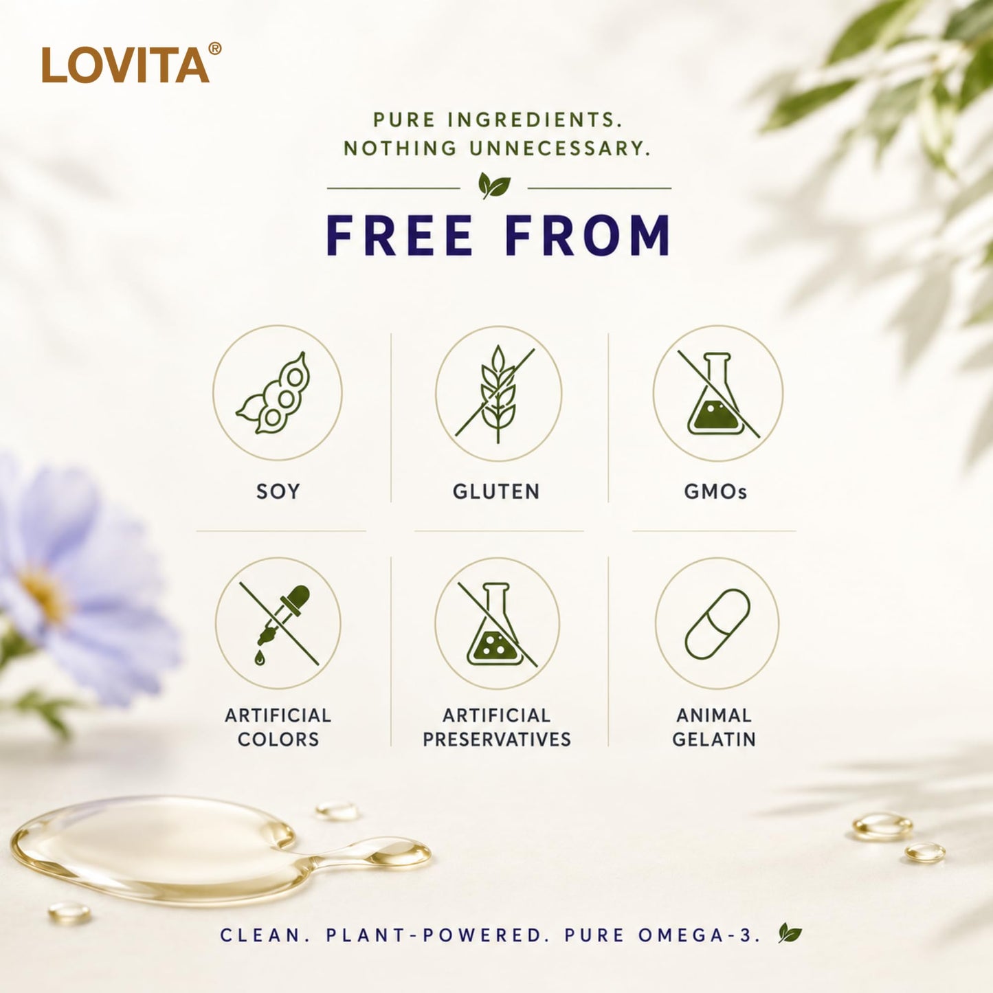 LOVITA Vegan Flaxseed Oil 1500mg, 900mg ALA Softgels, 180 Count