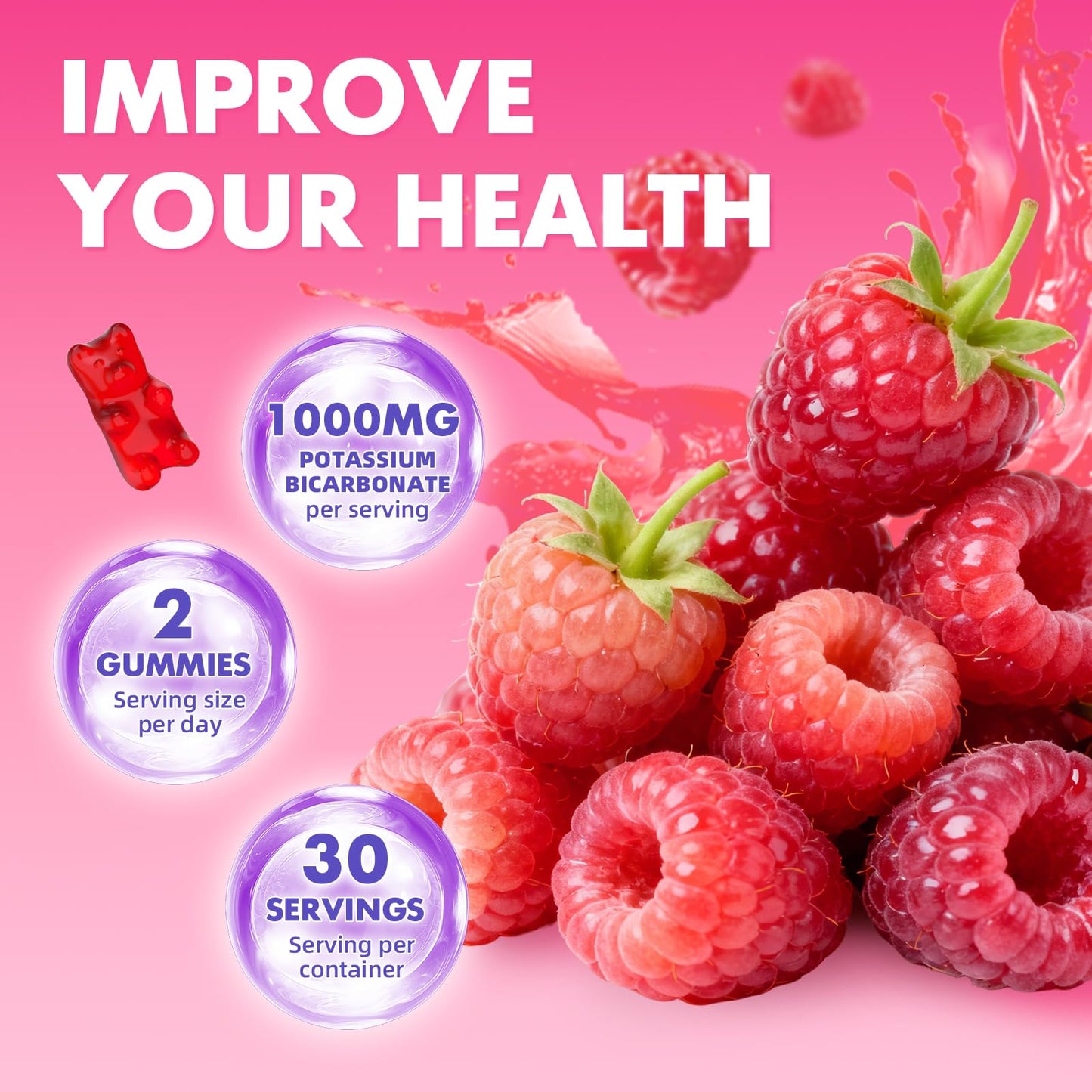 GrnLife Potassium Gummies 1000mg, 60 Count