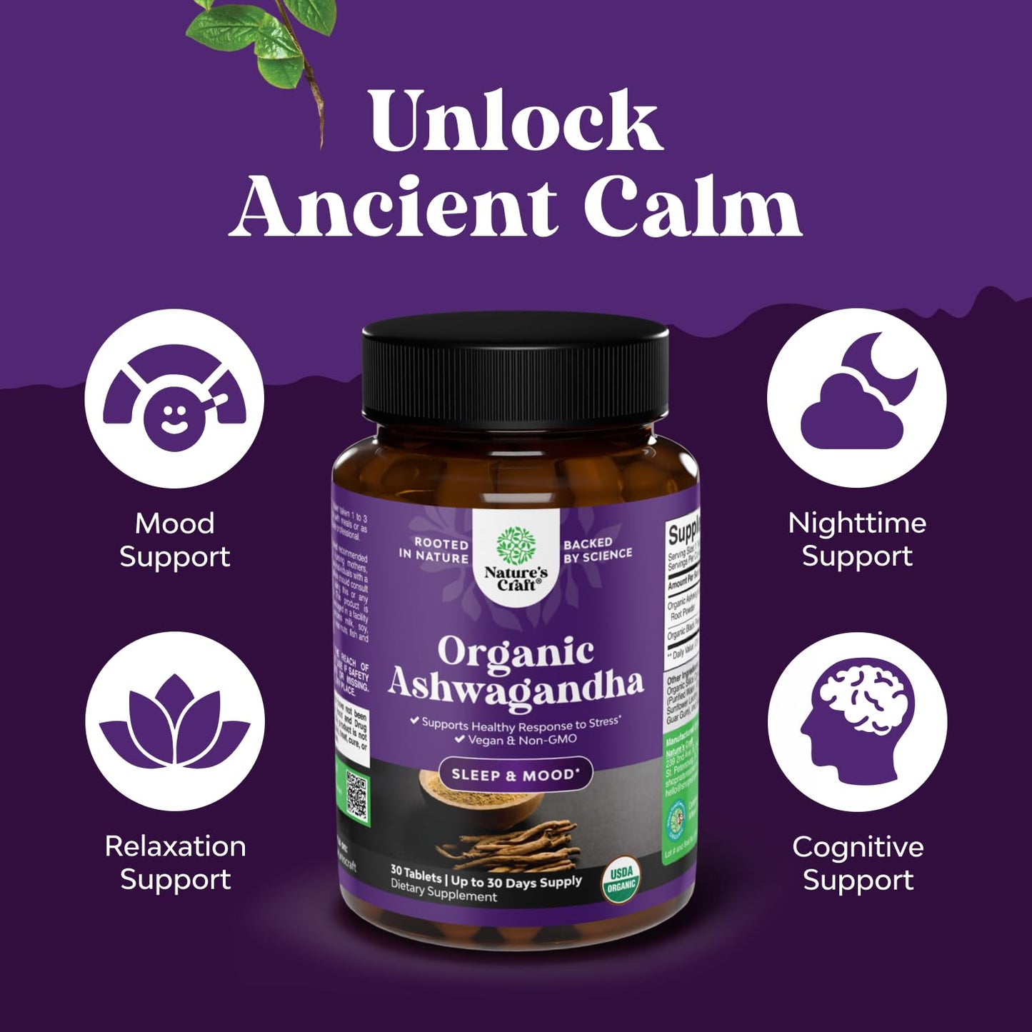 Natures Craft Ashwagandha Tablets, High Strength Organic, 30 Count
