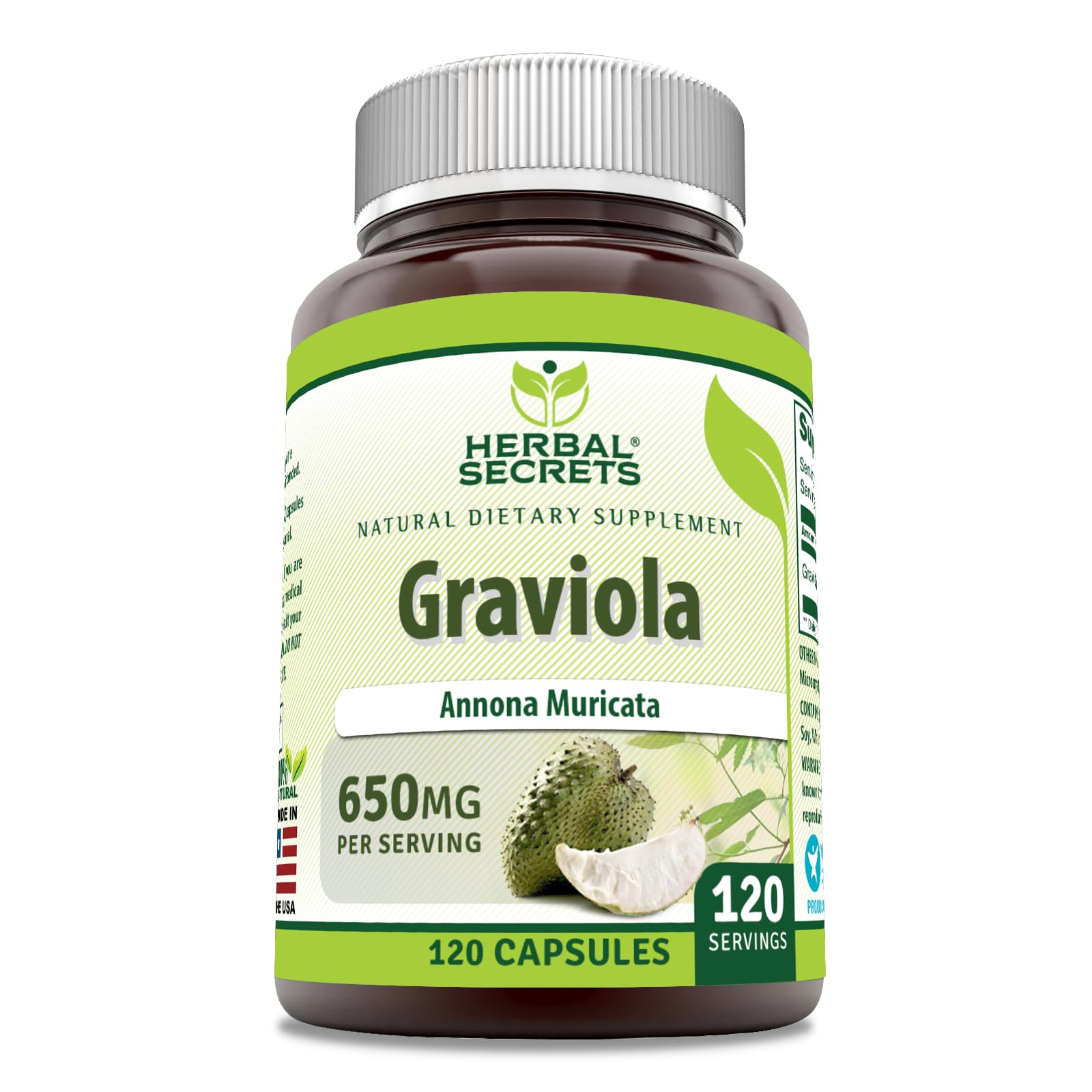Herbal Secrets Graviola 650 Mg Capsules 120 Count