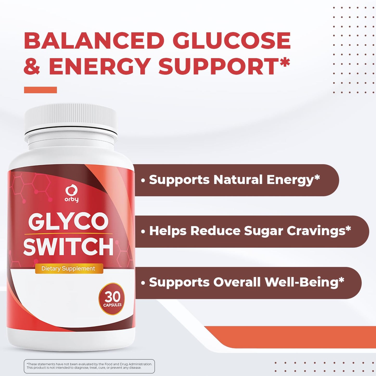 Orby GlycoSwitch Natural Daily Wellness Supplement with Vitamin C, D3, Magnesium & Chromium Capsules 180