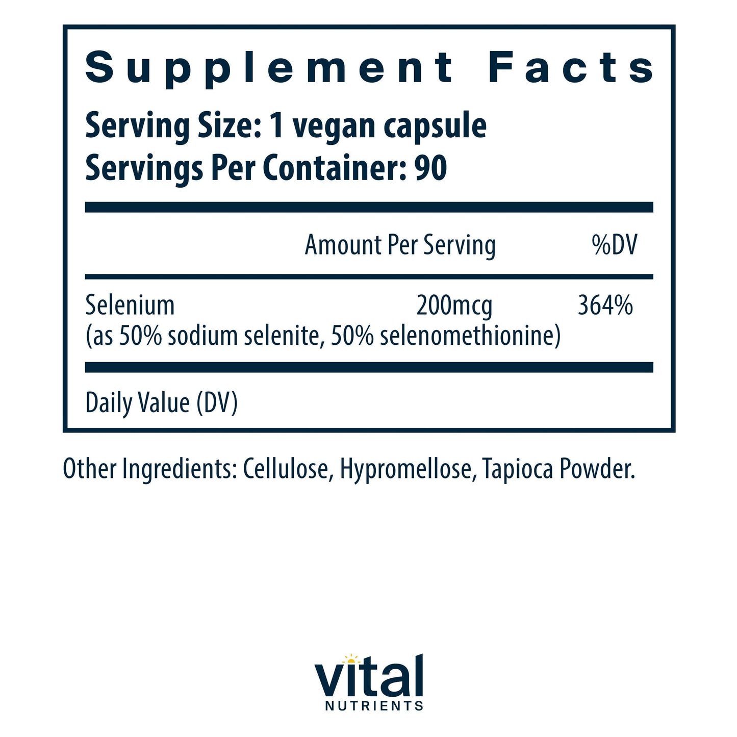Vital Nutrients Selenium 200 mcg Capsules 90 Count