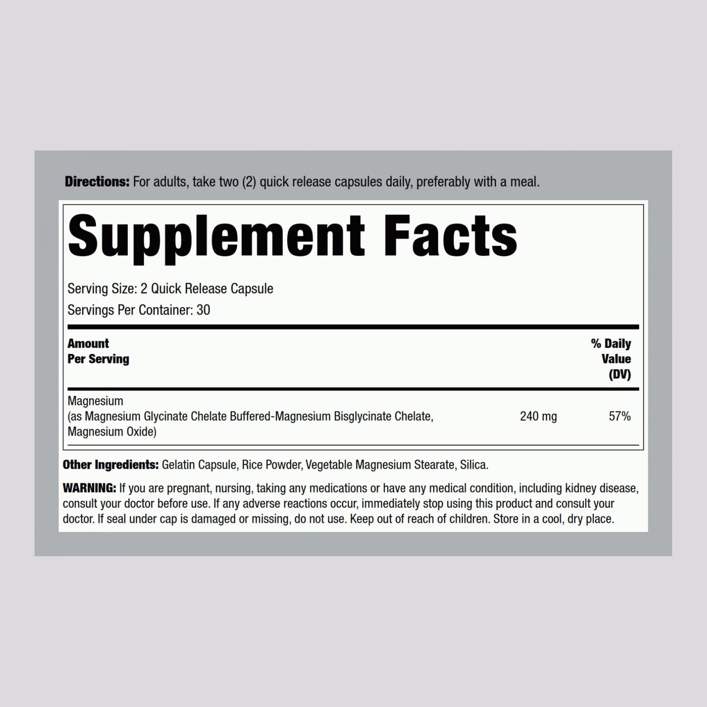 Piping Rock Magnesium Supplement 60 Capsules