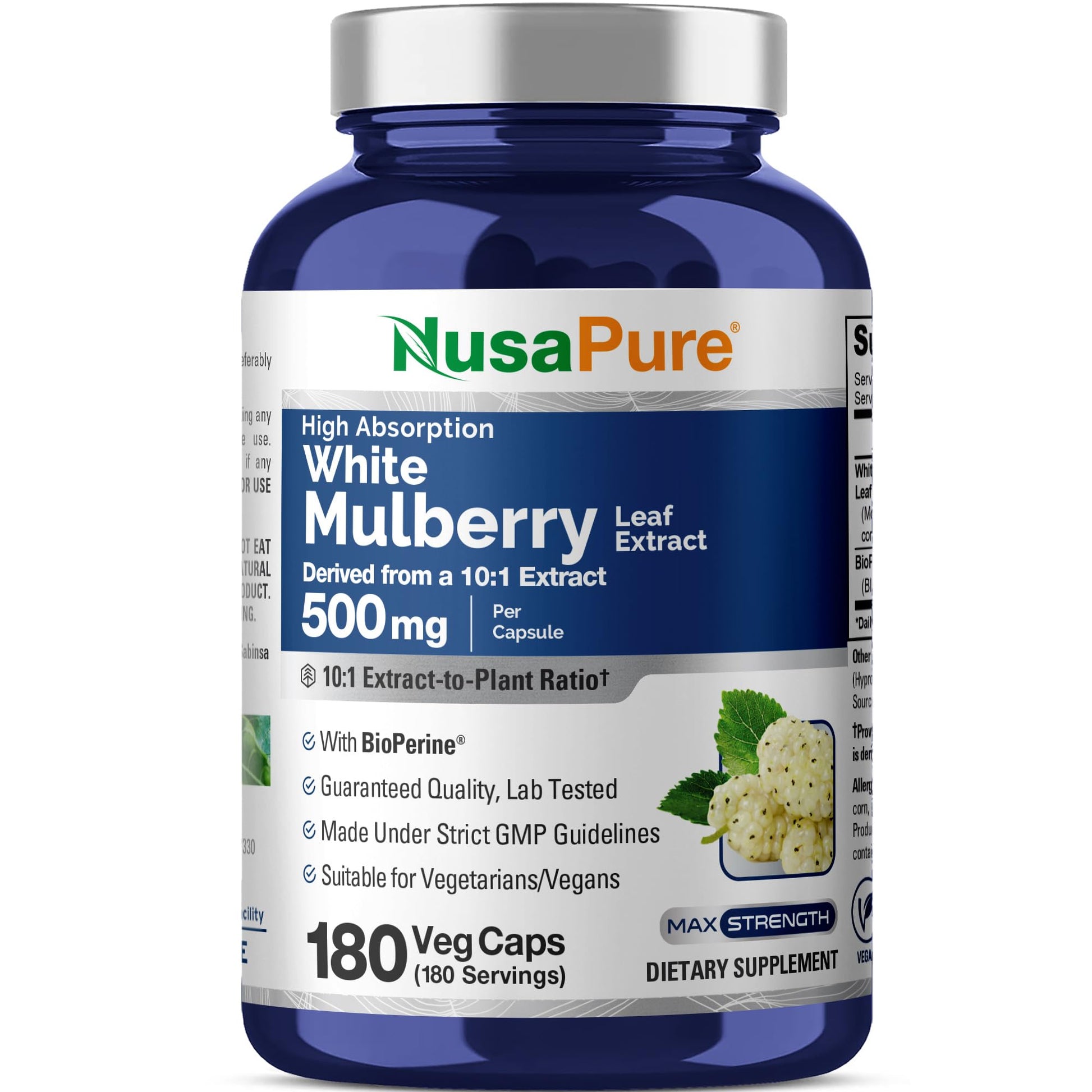NusaPure White Mulberry Leaf Capsules, 180 Count