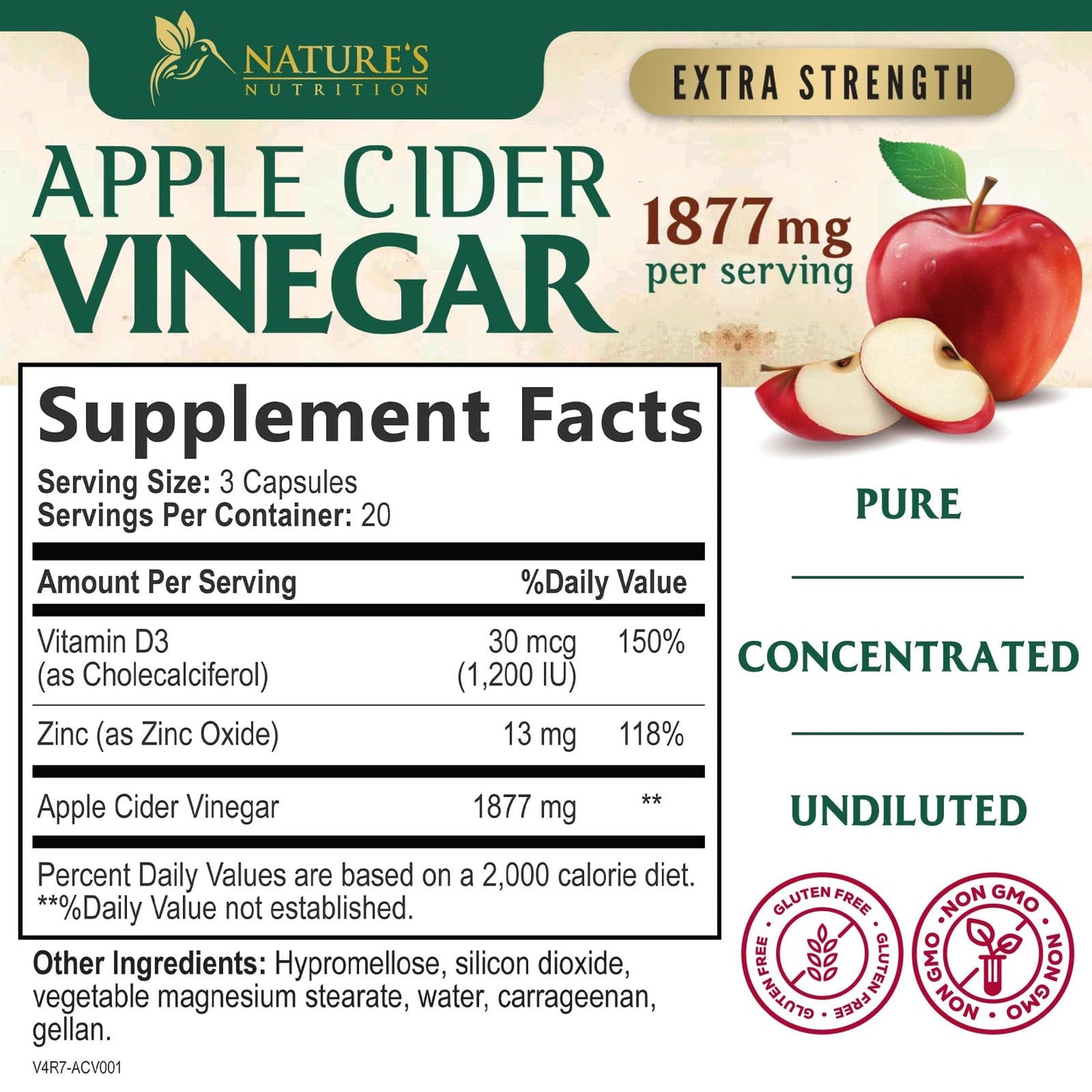 Nature's Nutrition Apple Cider Vinegar Capsules 60 Capsules