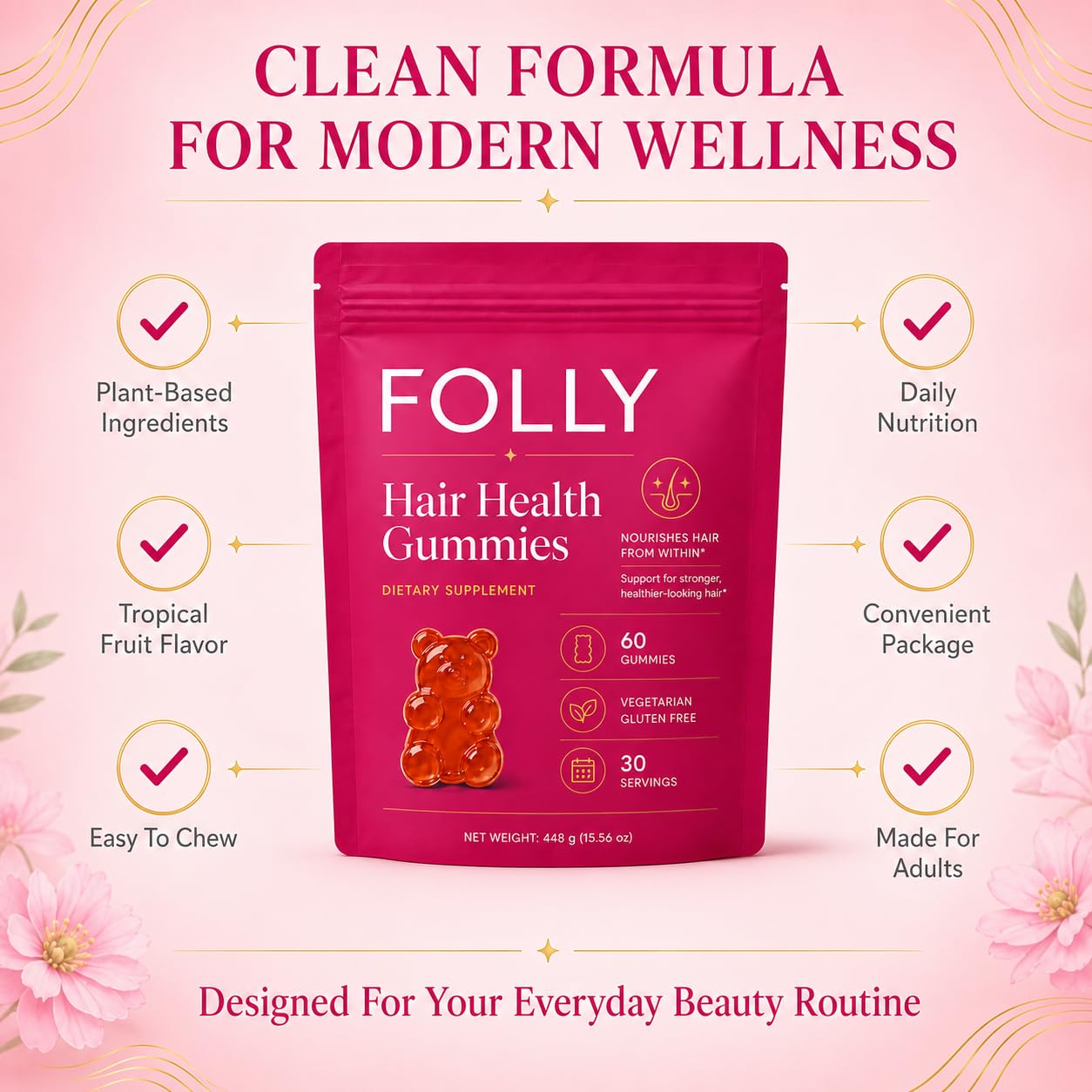 THYROCORE Folly Hair Growth Gummies, 60 Gummies