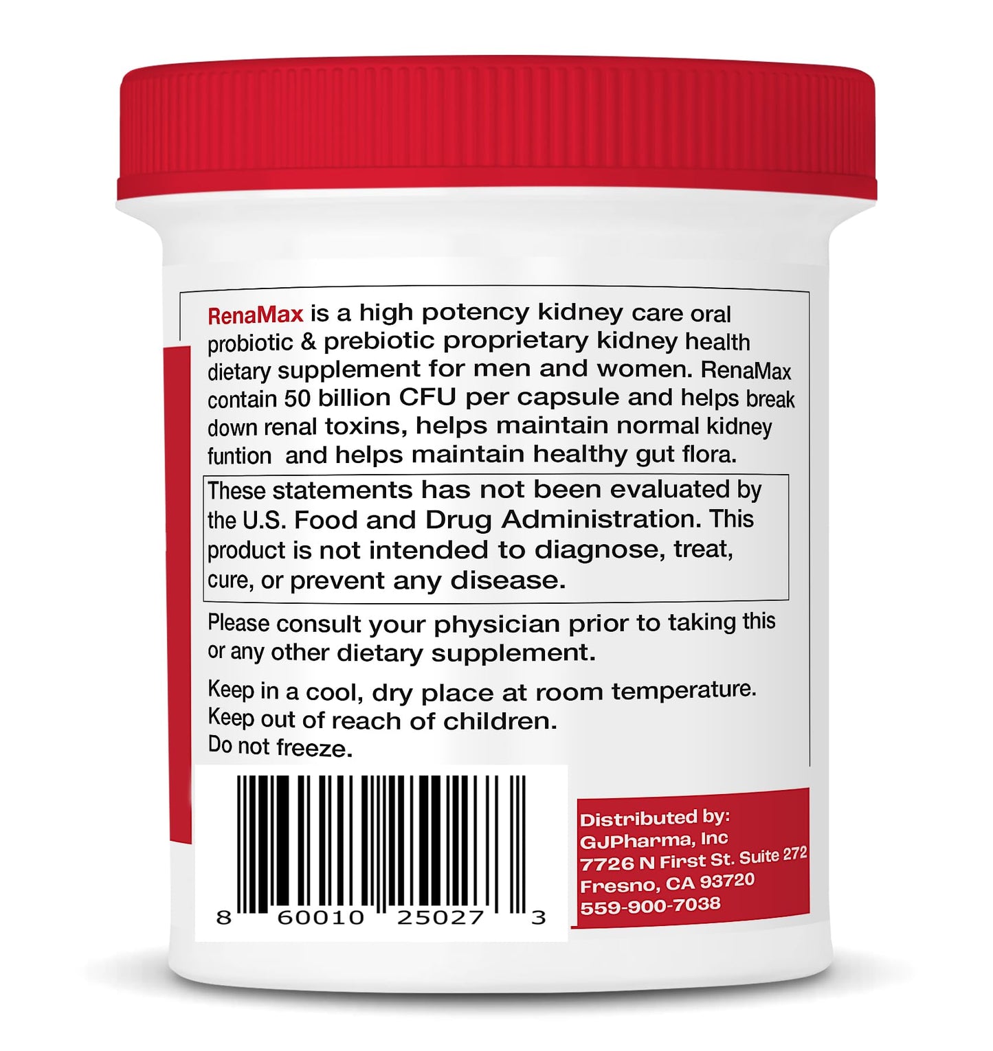 RENAMAX Kidney Restores & Kidney Care Probiotic & Prebiotic Supplement to Support Normal Kidney Function, Capsule, 180 Count