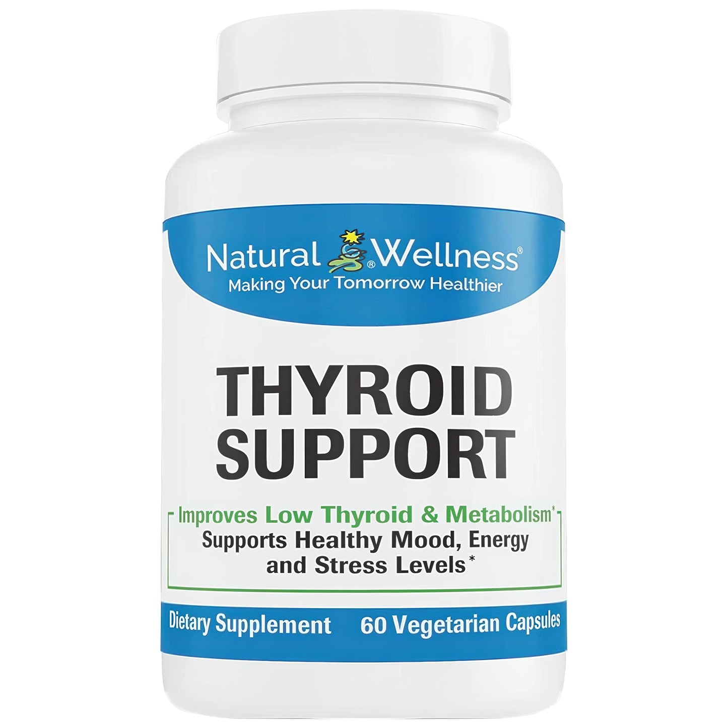 Natural Wellness Thyroid Support Iodine, Selenium & L-Tyrosine – Healthy Thyroid Function, Energy & Metabolism – 60 Vegetarian Capsules