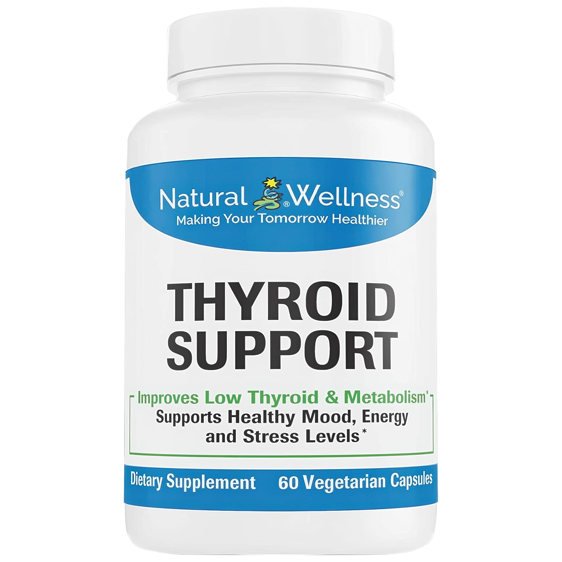 Natural Wellness Thyroid Support Iodine, Selenium & L-Tyrosine – Healthy Thyroid Function, Energy & Metabolism – 60 Vegetarian Capsules