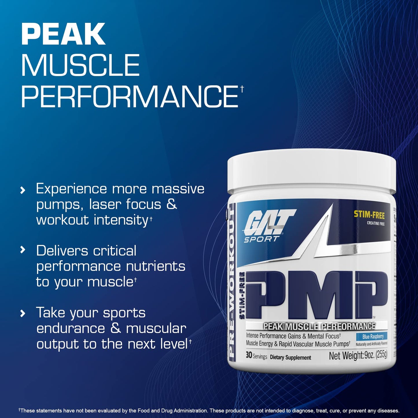 GAT SPORT PMP (Peak Muscle Performance) Pre-Workout Powder 9 Ounce