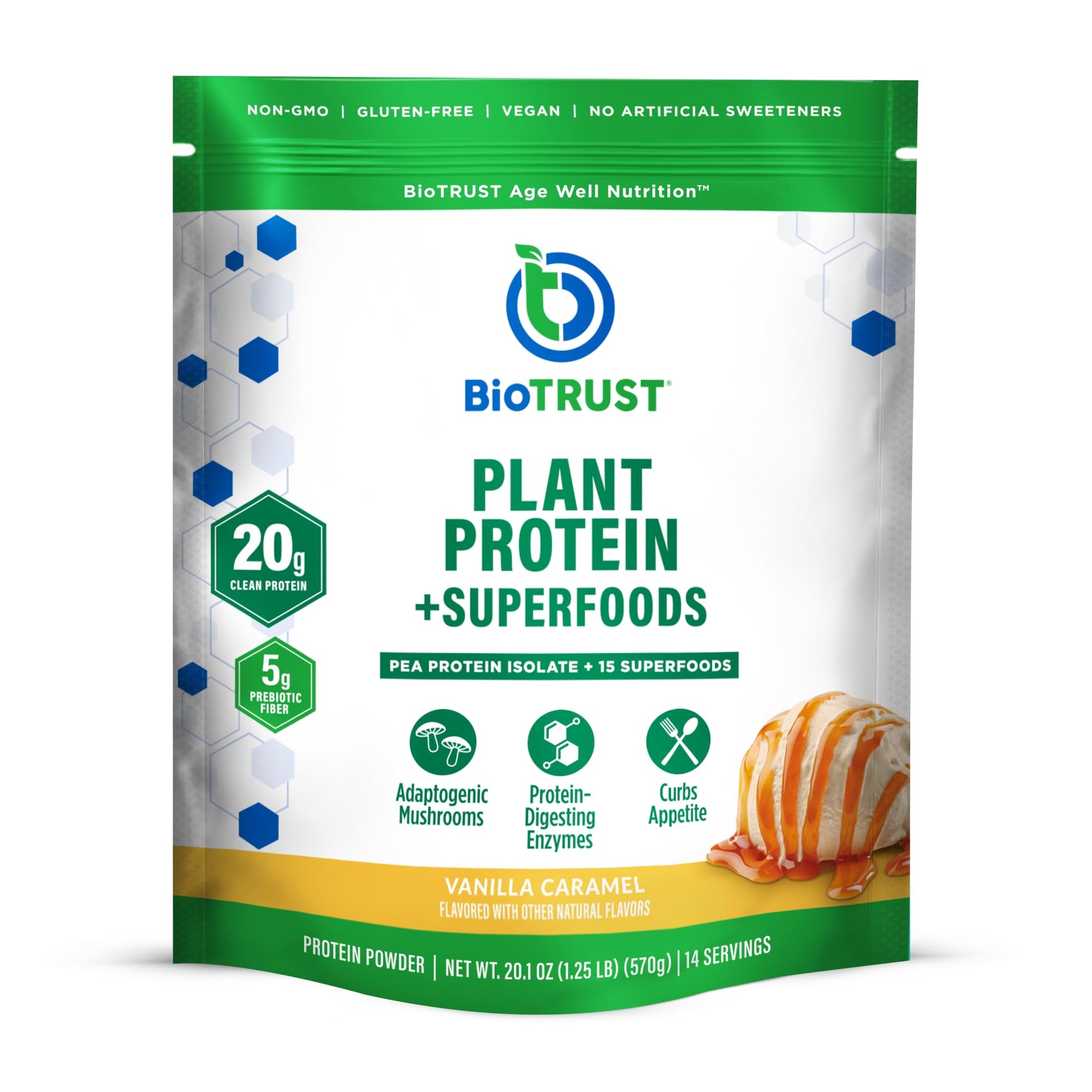 BioTrust Low Carb Plant Protein Powder Vanilla Caramel, 20.1 g per serving